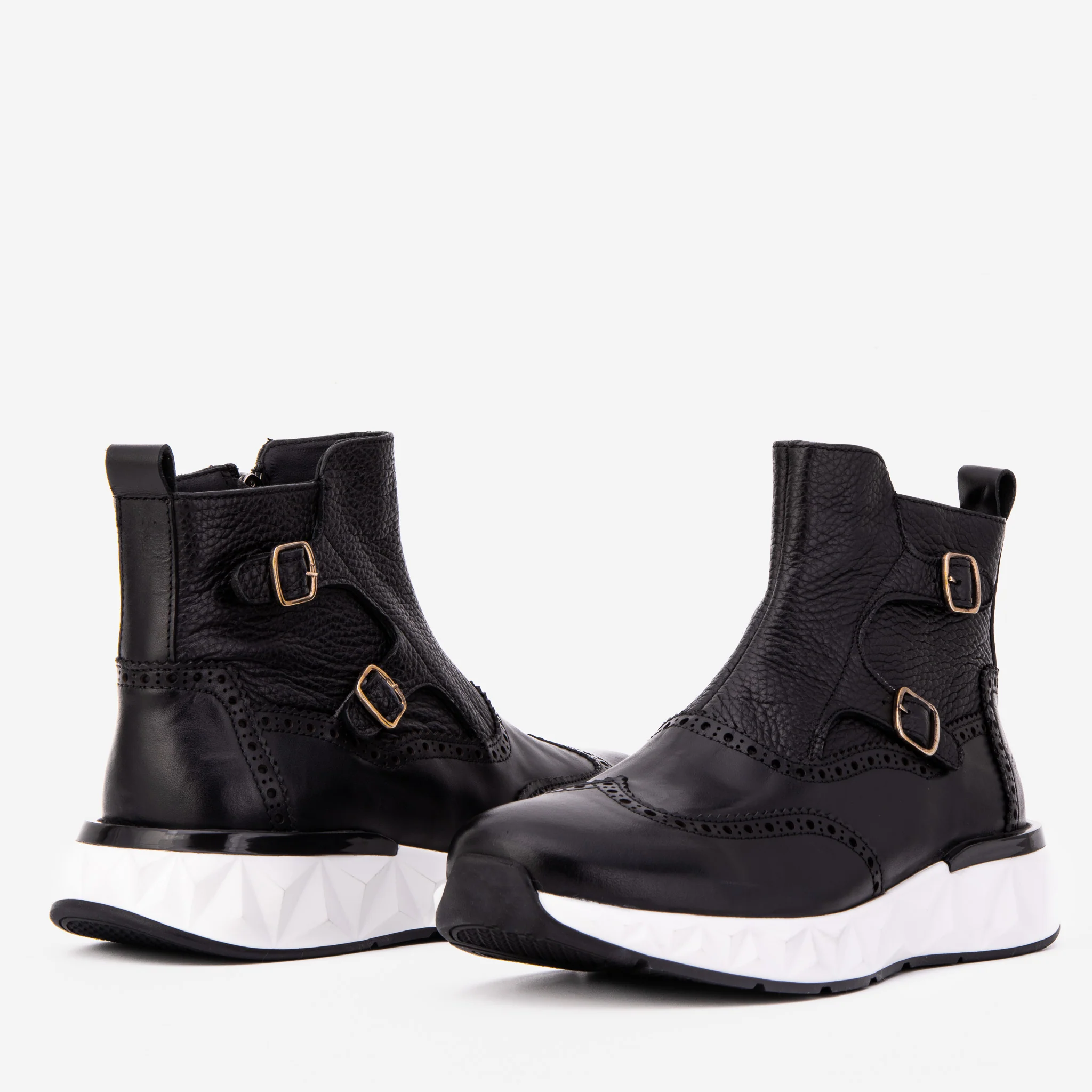 The Stealth Wingtip Buckle Black Leather Men Boot - Image 5
