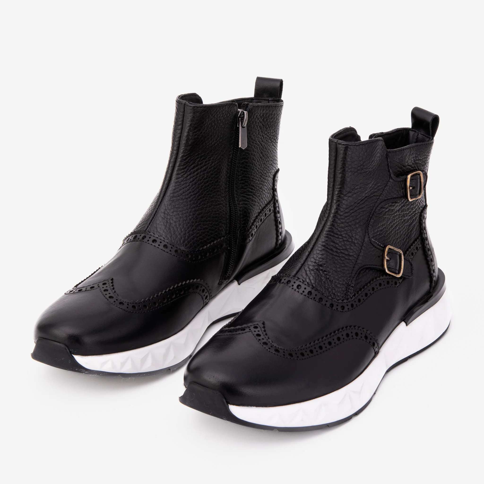 The Stealth Wingtip Buckle Black Leather Men Boot - Image 6