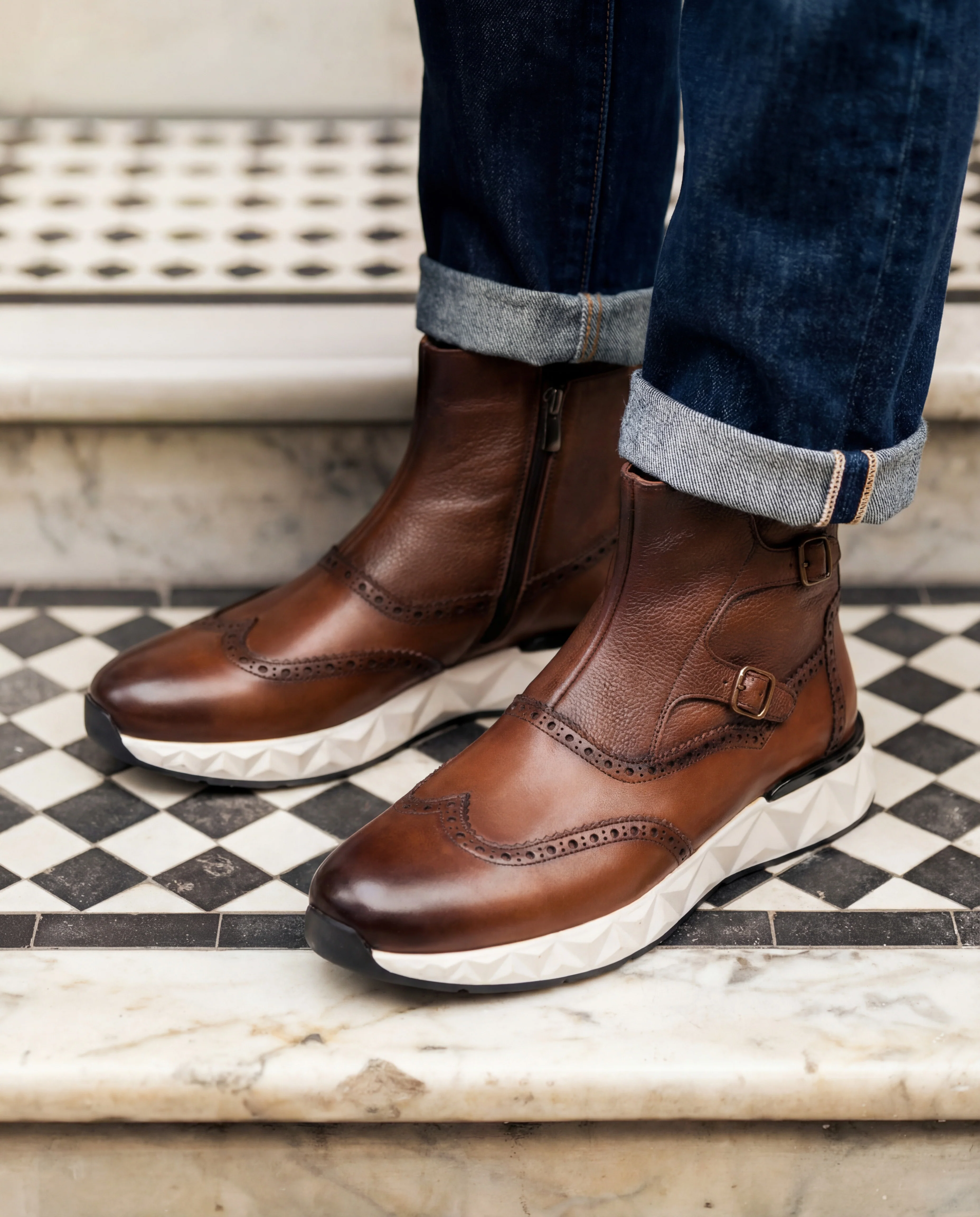 The Stealth Wingtip Buckle Tan Leather Men Boot - Image 11