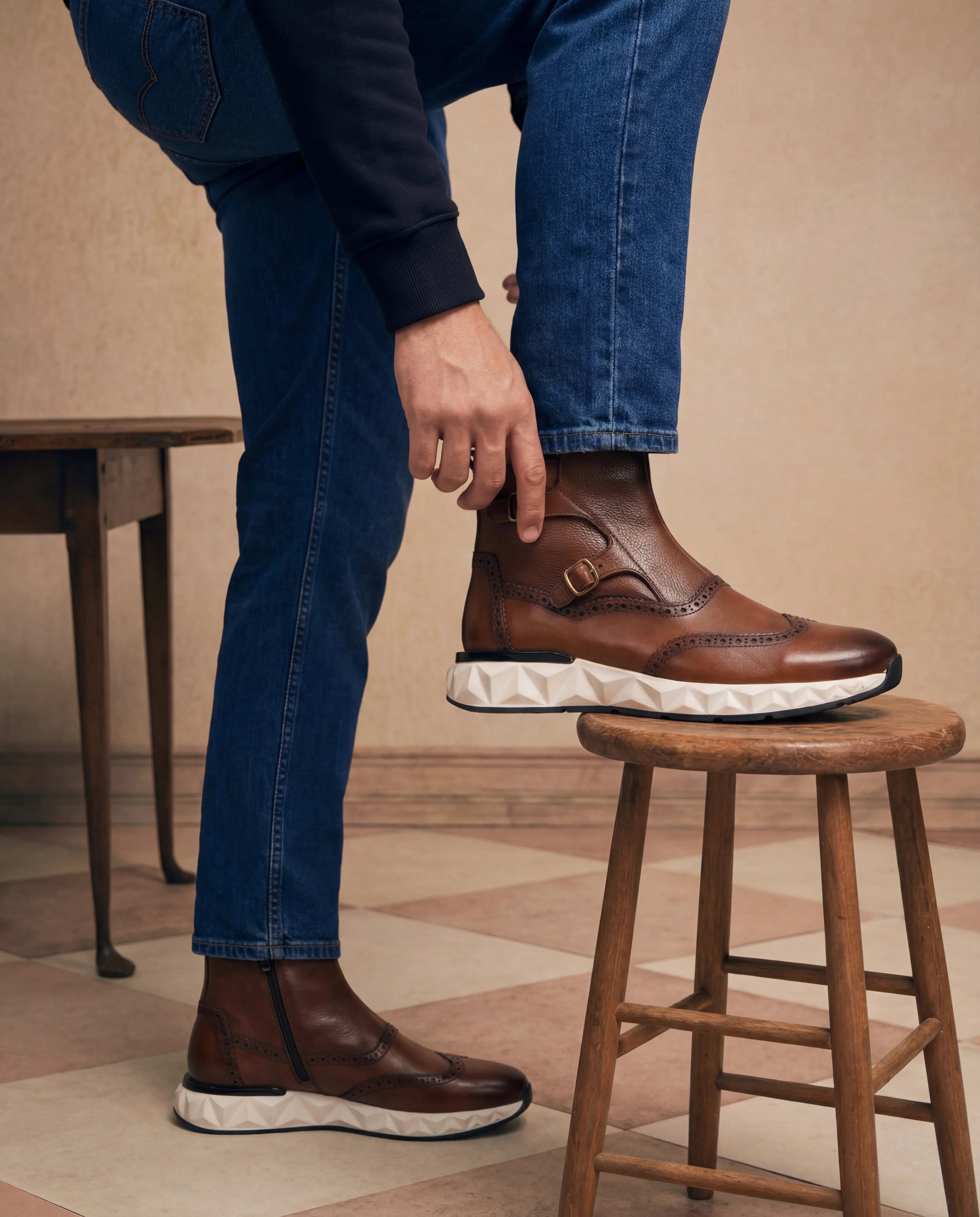 The Stealth Wingtip Buckle Tan Leather Men Boot - Image 12