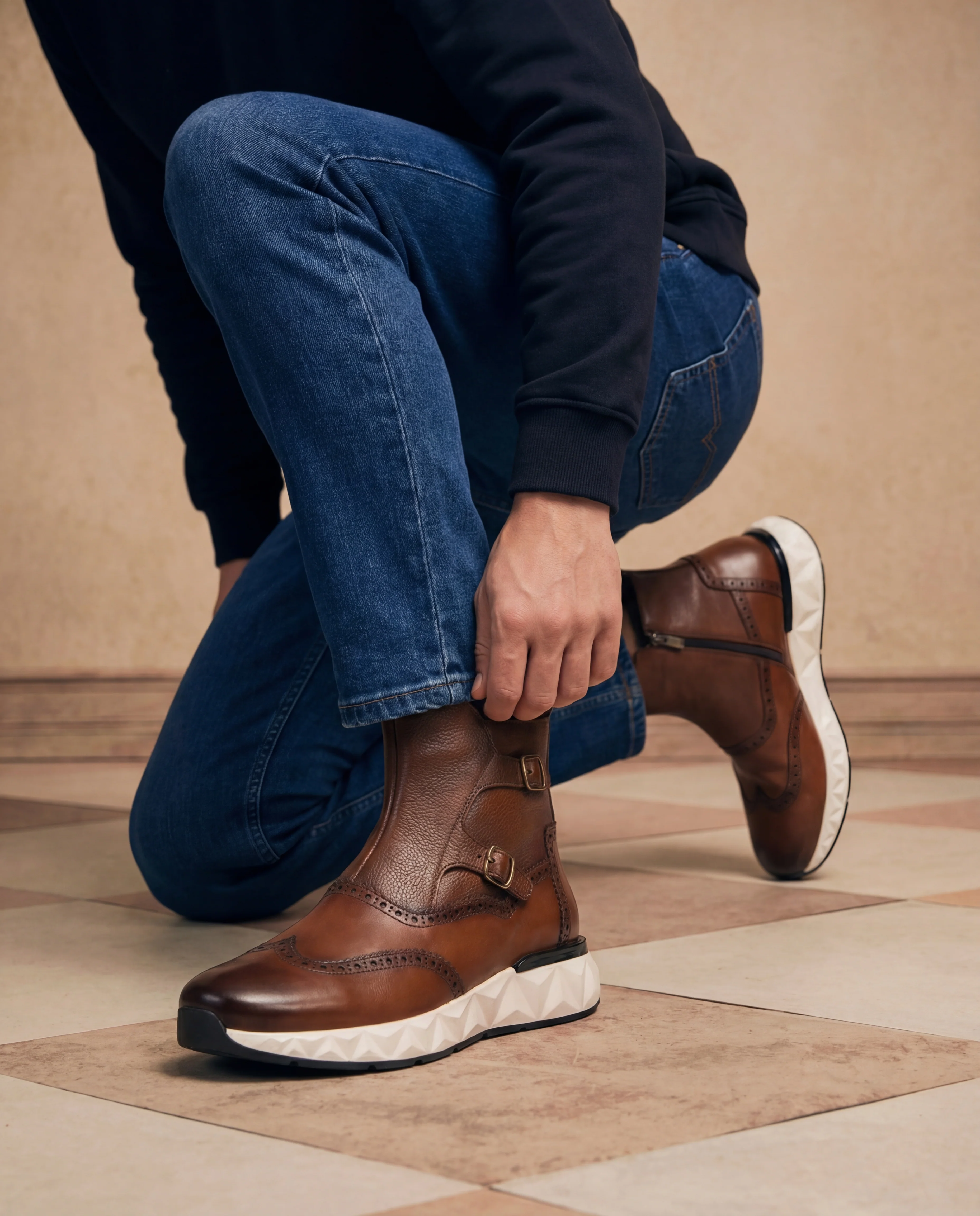 The Stealth Wingtip Buckle Tan Leather Men Boot - Image 13