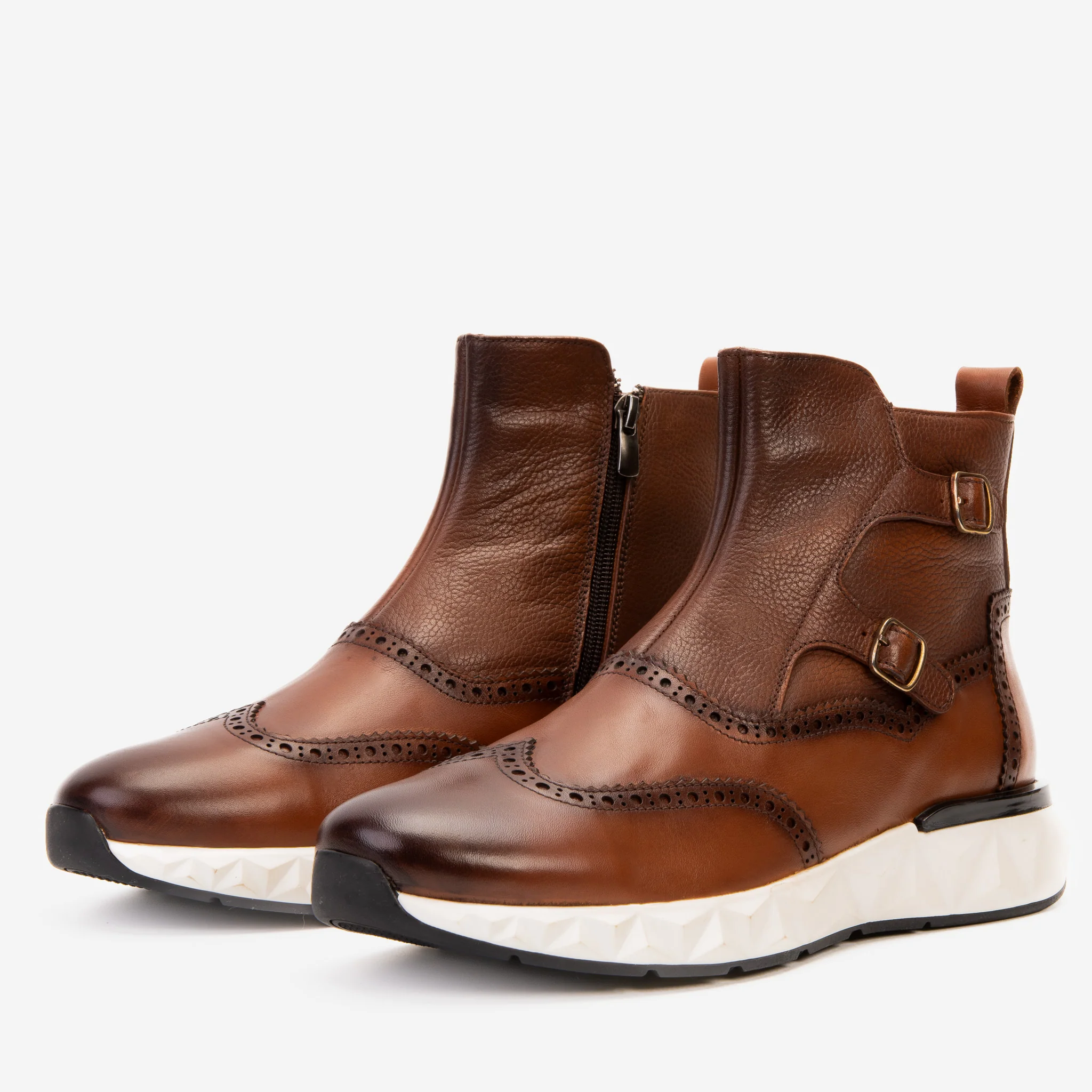 The Stealth Wingtip Buckle Tan Leather Men Boot - Image 2