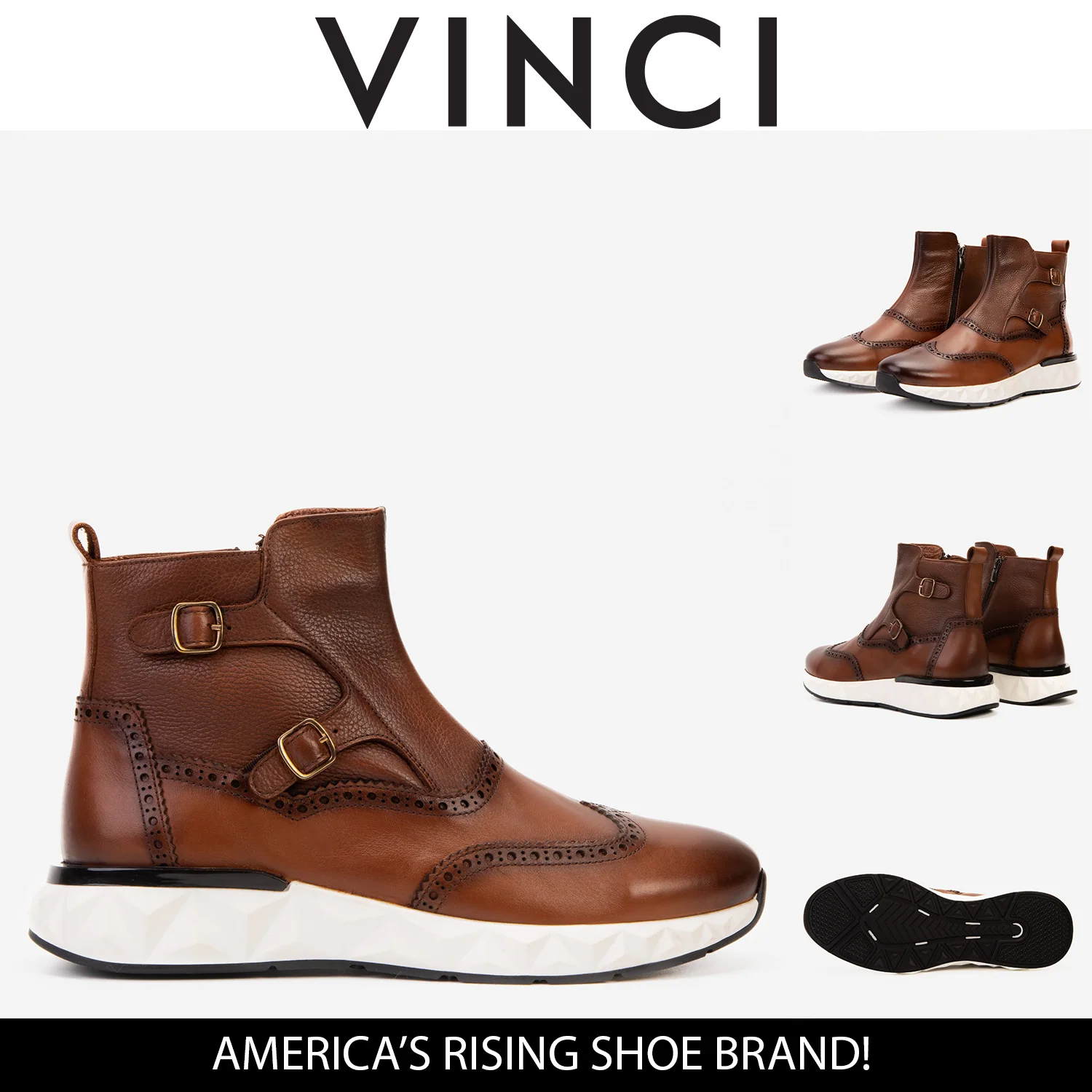 The Stealth Wingtip Buckle Tan Leather Men Boot - Image 7