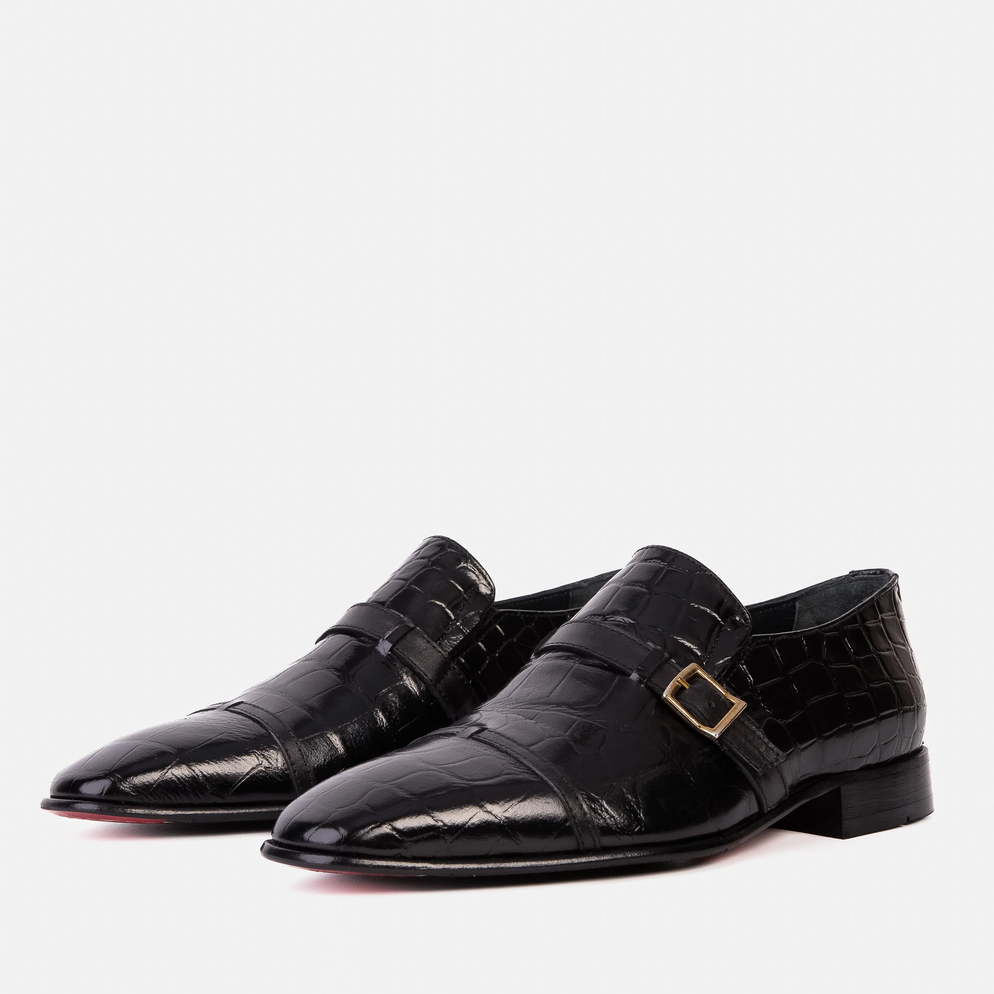 The Strat Single Monk Strap Cap Toe Black Leather Handmade Men Shoe - Image 2