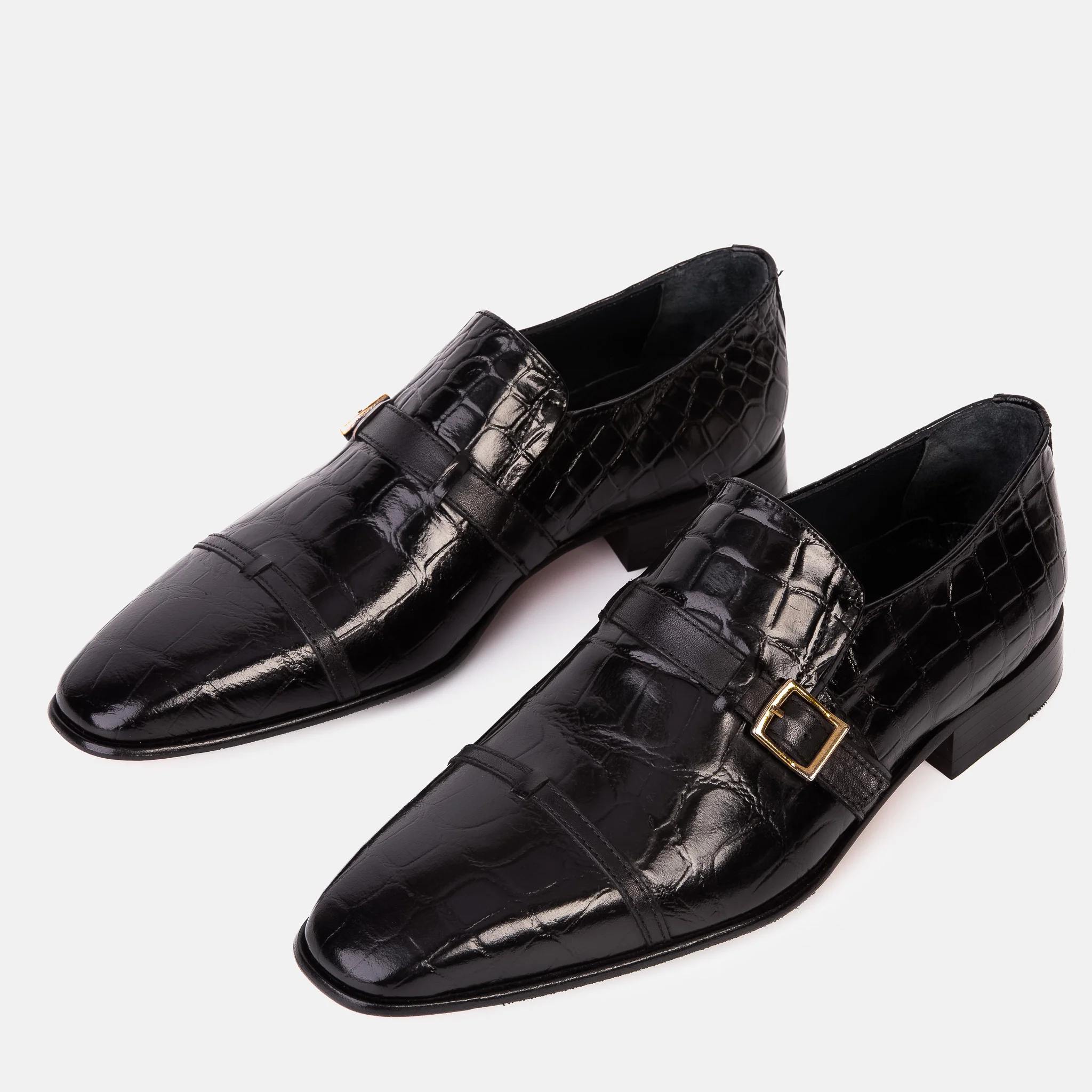 The Strat Single Monk Strap Cap Toe Black Leather Handmade Men Shoe - Image 3