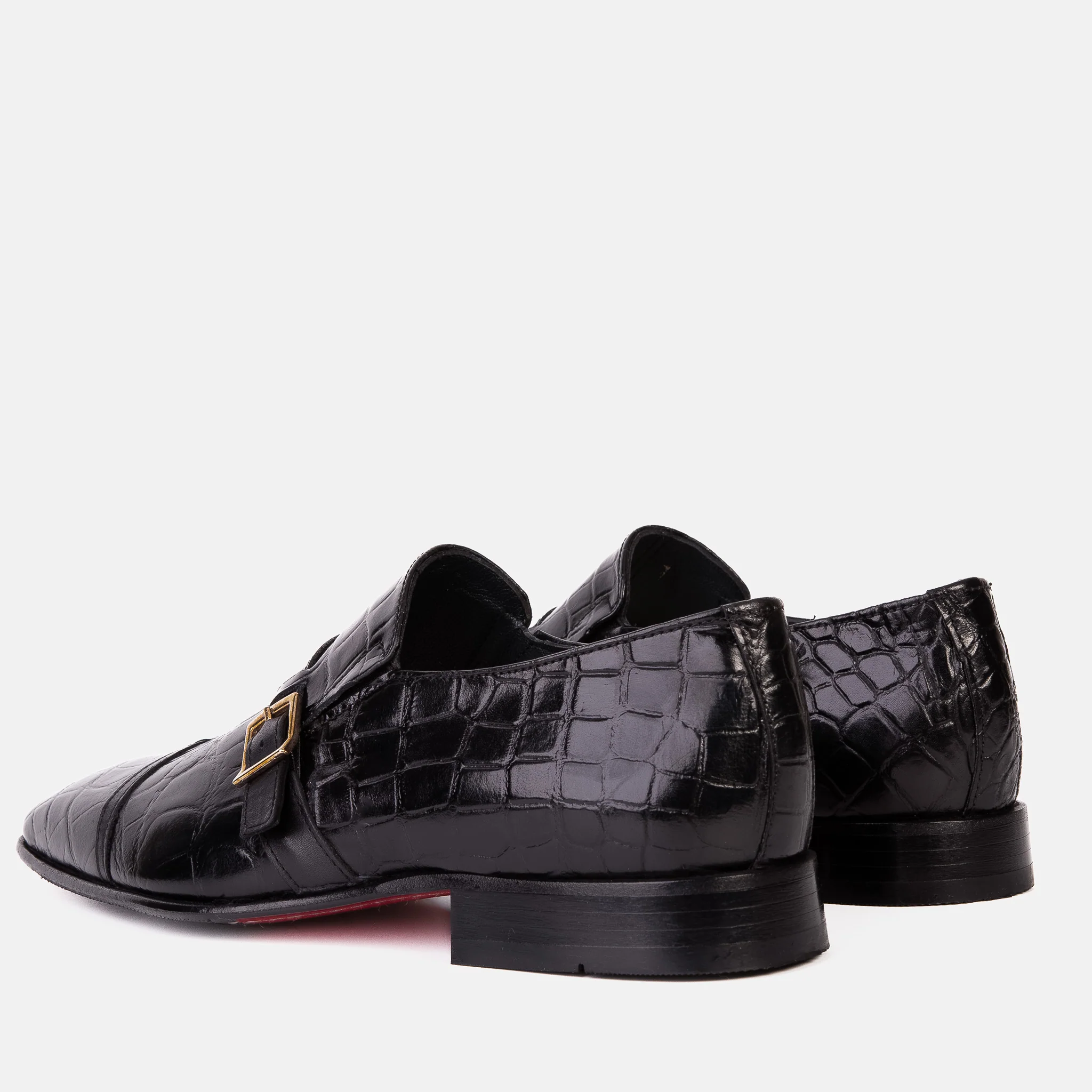The Strat Single Monk Strap Cap Toe Black Leather Handmade Men Shoe - Image 5