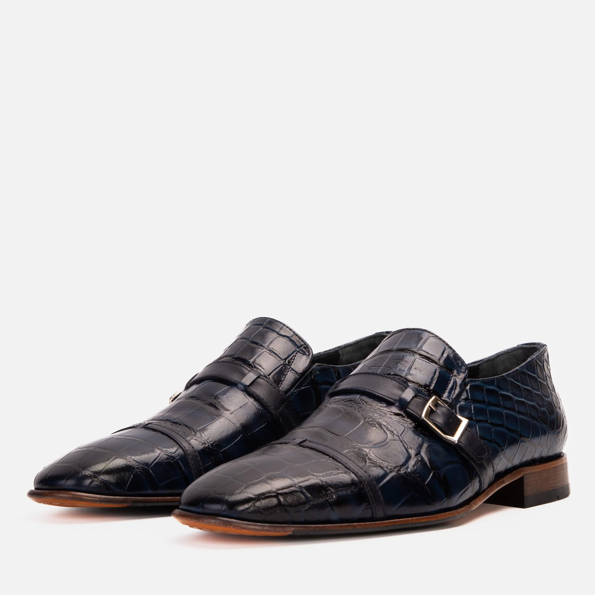 The Strat Single Monk Strap Cap Toe Navy Leather Handmade Men Shoe - Image 2