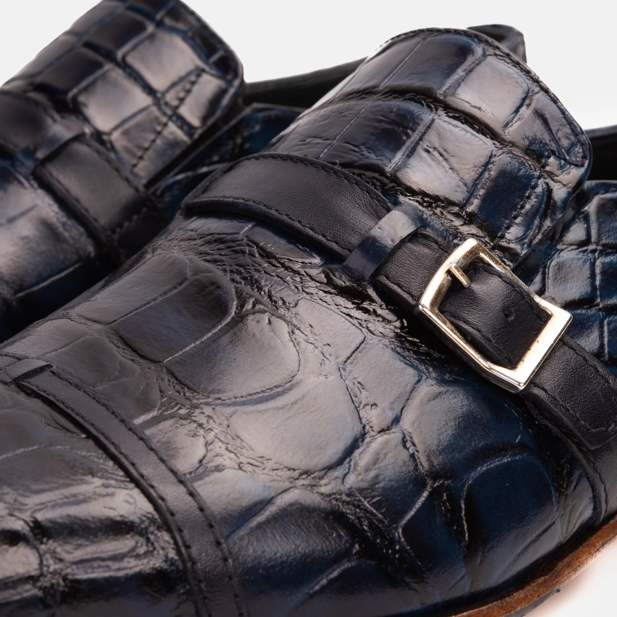 The Strat Single Monk Strap Cap Toe Navy Leather Handmade Men Shoe - Image 3