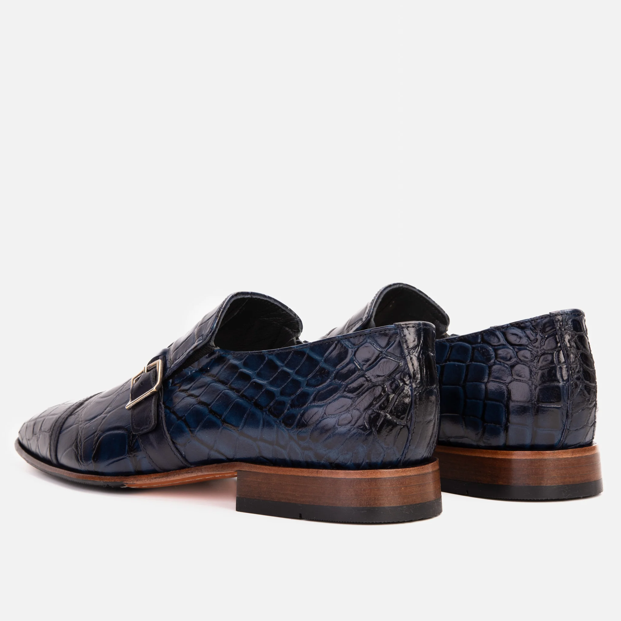 The Strat Single Monk Strap Cap Toe Navy Leather Handmade Men Shoe - Image 4