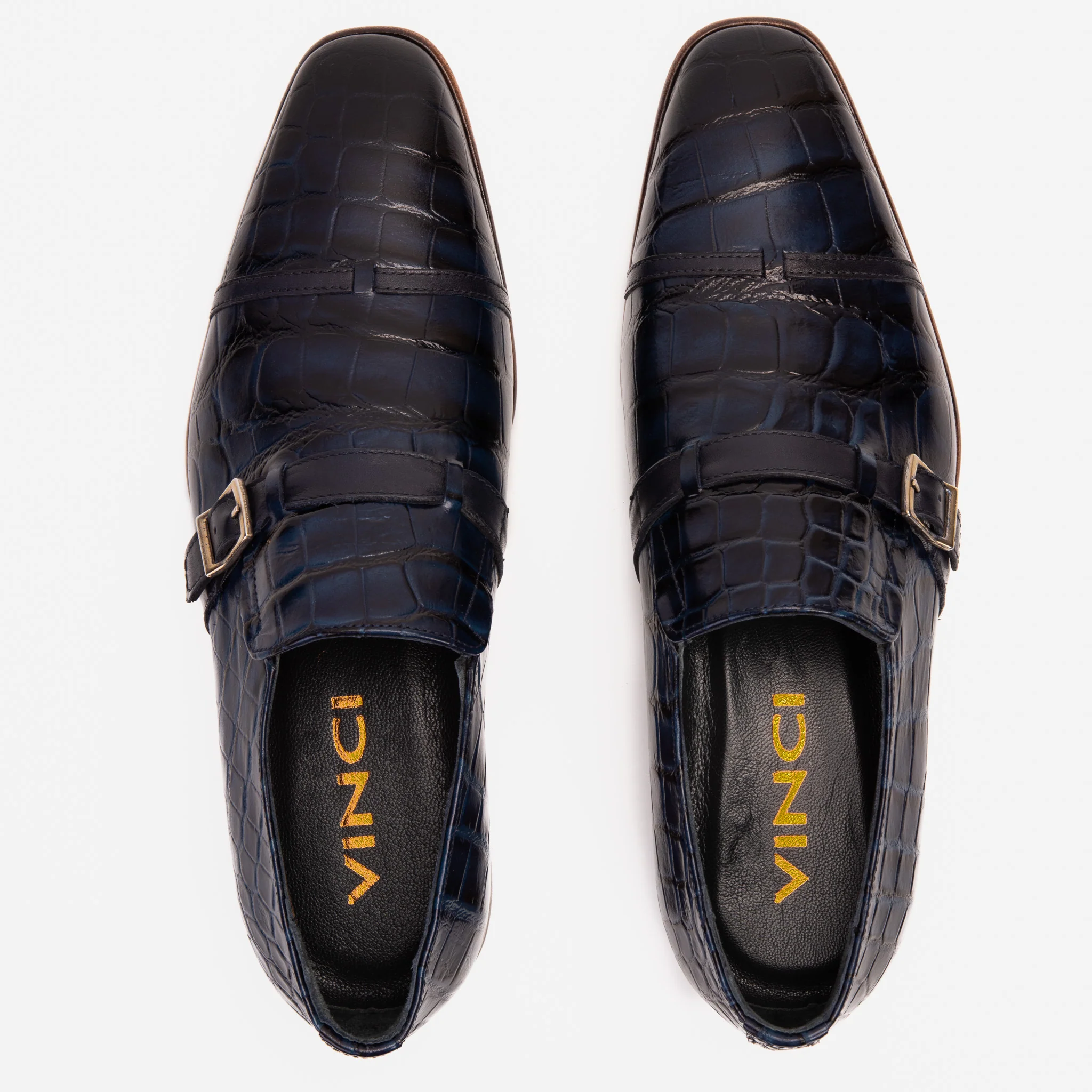 The Strat Single Monk Strap Cap Toe Navy Leather Handmade Men Shoe - Image 7