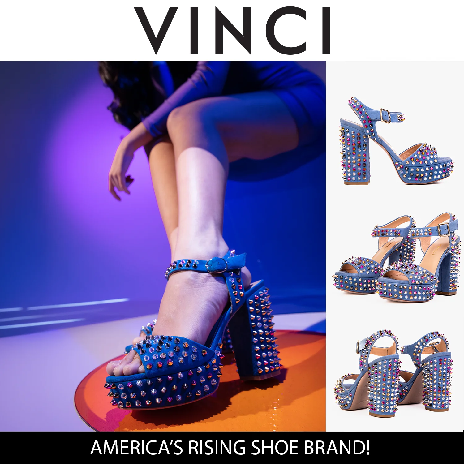 The Tampico Blue Suede Leather Spike Platform Heel Women Sandal