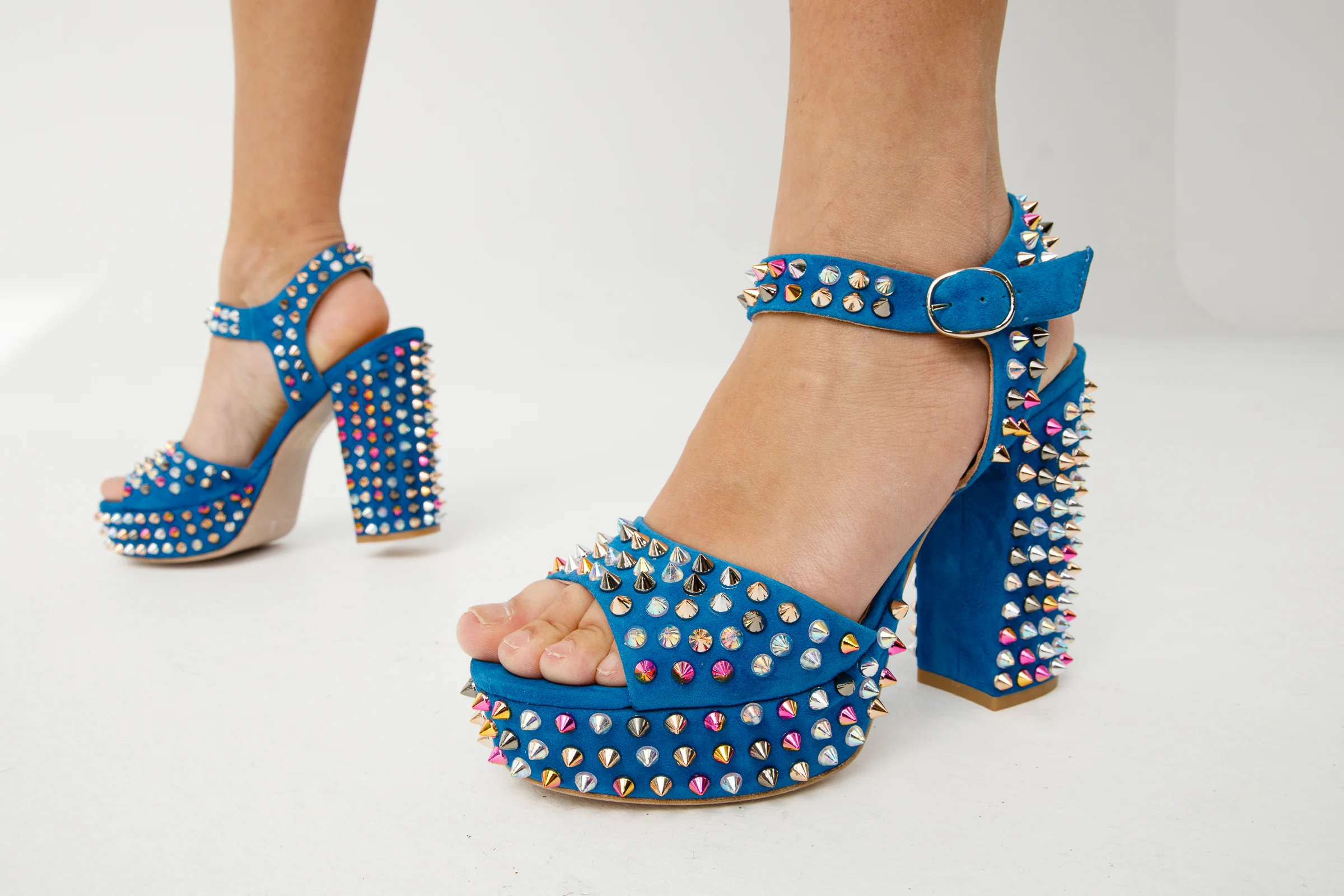 The Tampico Blue Suede Leather Spike Platform Heel Women Sandal - Image 18