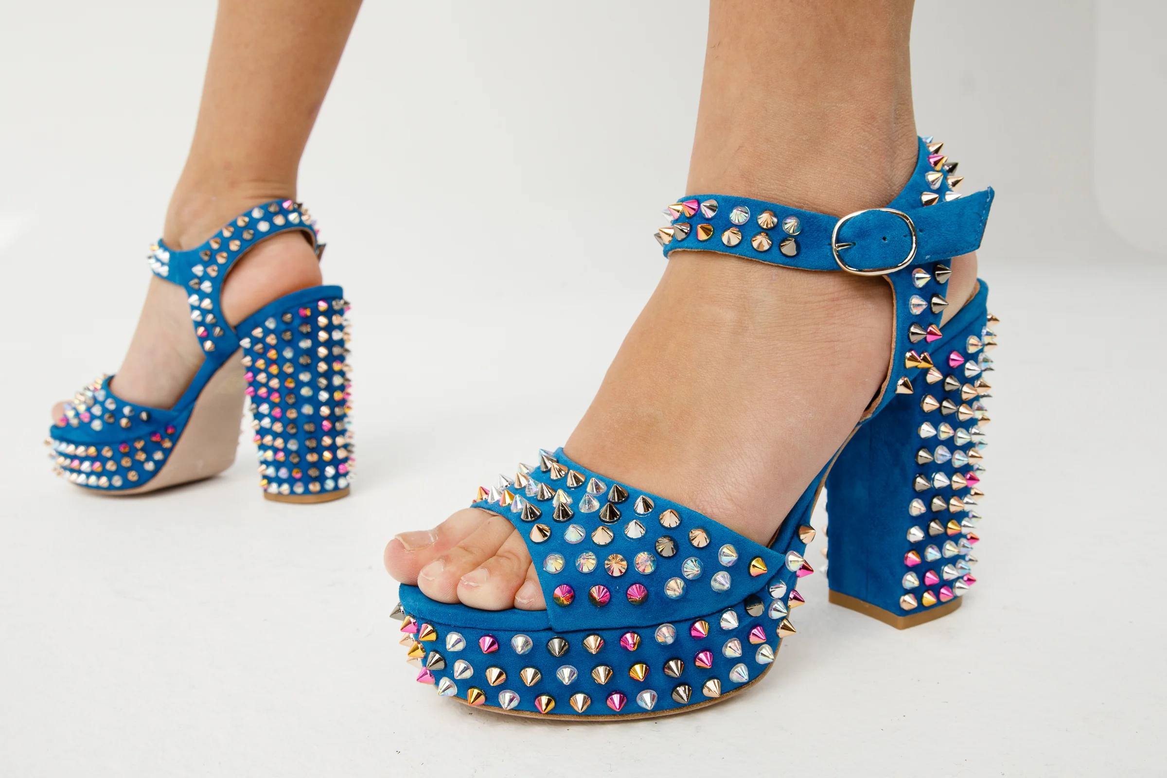 The Tampico Blue Suede Leather Spike Platform Heel Women Sandal - Image 21