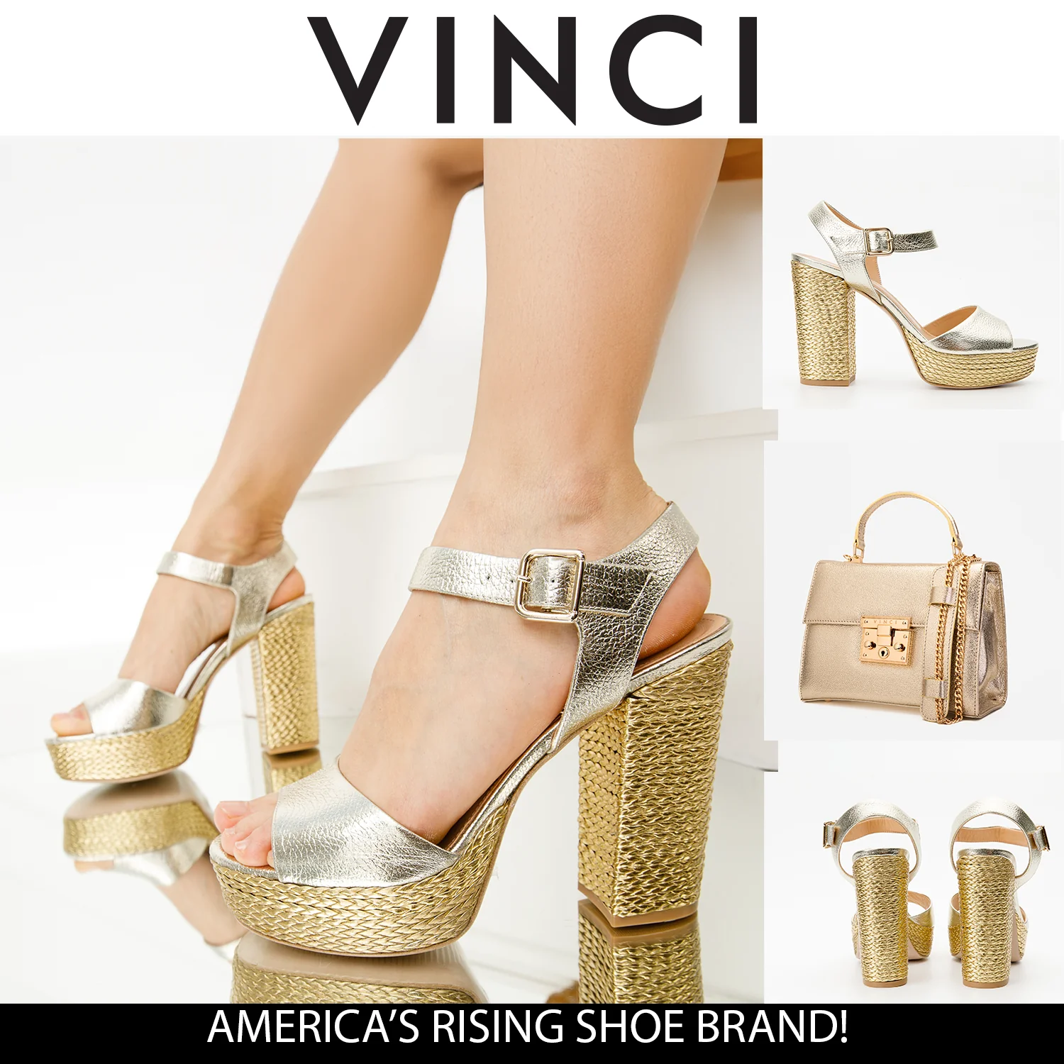 The Tampico Platform Heel Gold Leather Women Sandal - Image 7