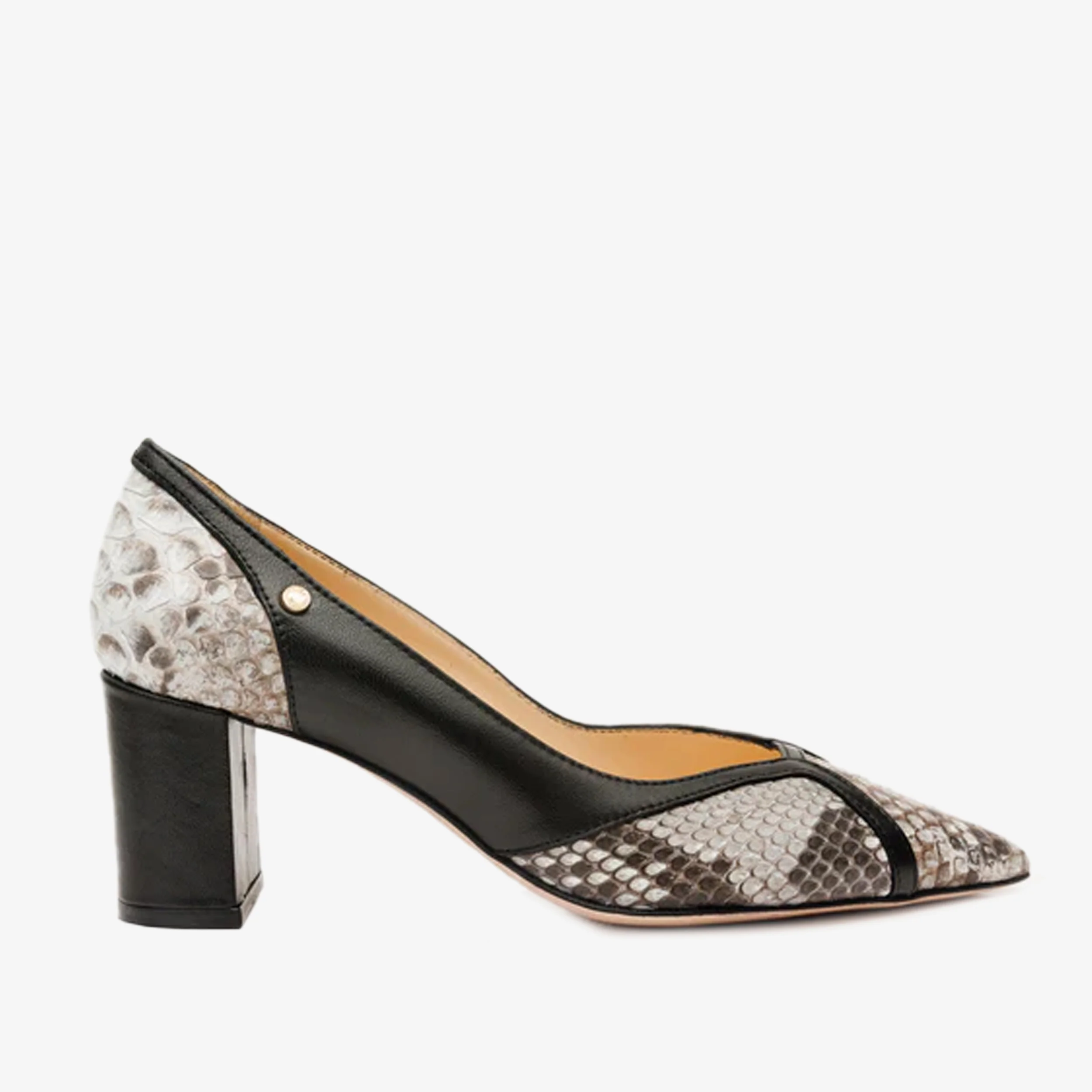 The Toskana Black & Natural Pythn Leather Block Heel Pump Women Shoe - Image 2