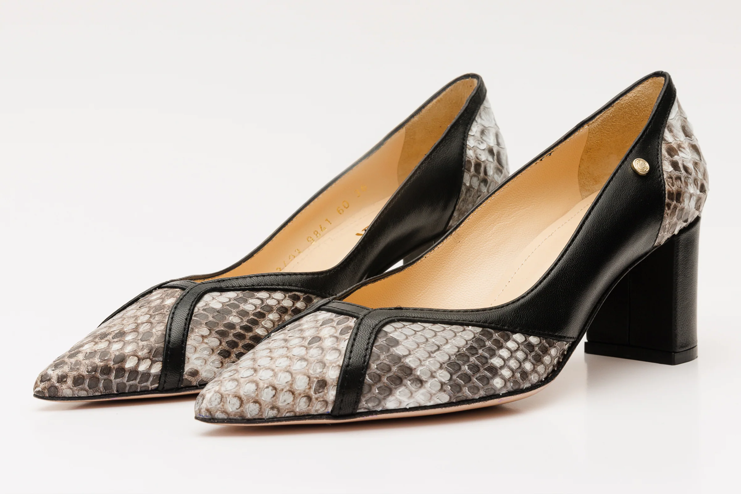 The Toskana Black & Natural Pythn Leather Block Heel Pump Women Shoe - Image 3