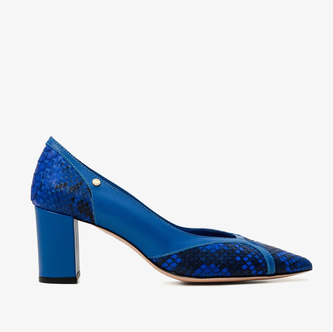 The Toskana Sax Blue Pythn Leather Block Heel Pump Women Shoe - Image 2