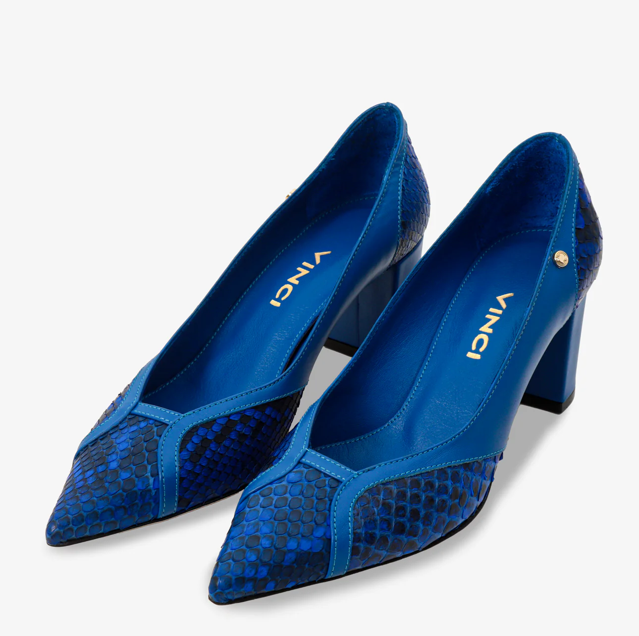 The Toskana Sax Blue Pythn Leather Block Heel Pump Women Shoe - Image 3