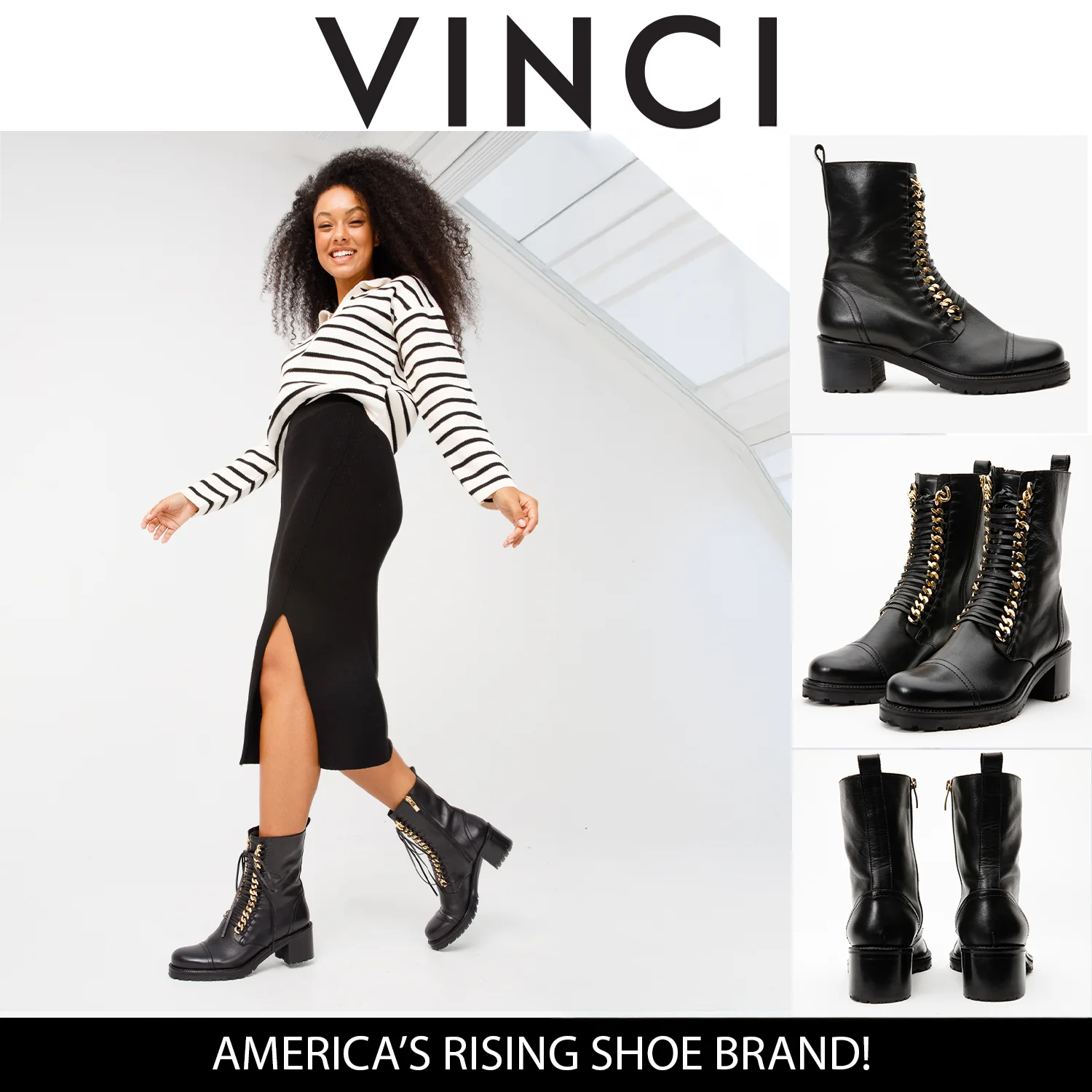 The Tuna Black Leather Mid Calf Women Boot