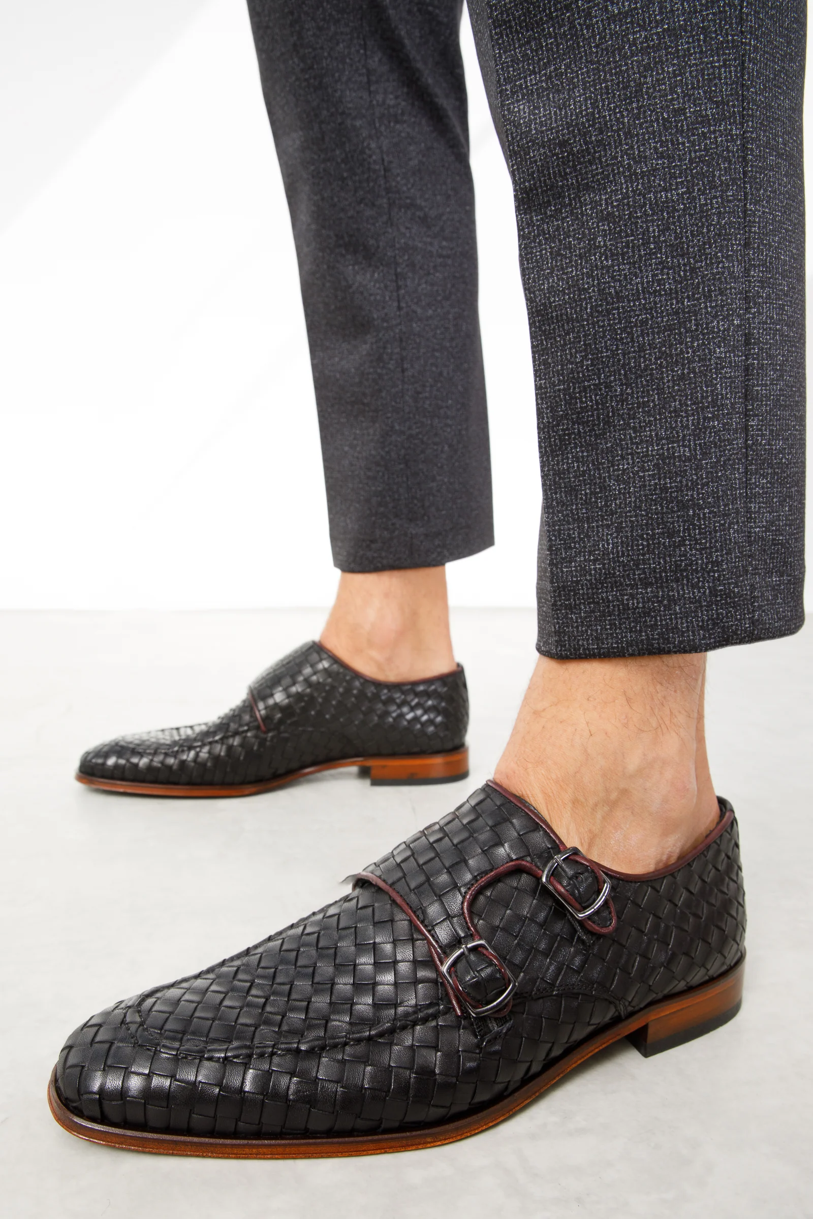 The Turan Black Woven Double Monk Strap Dress Men Shoe - Image 13