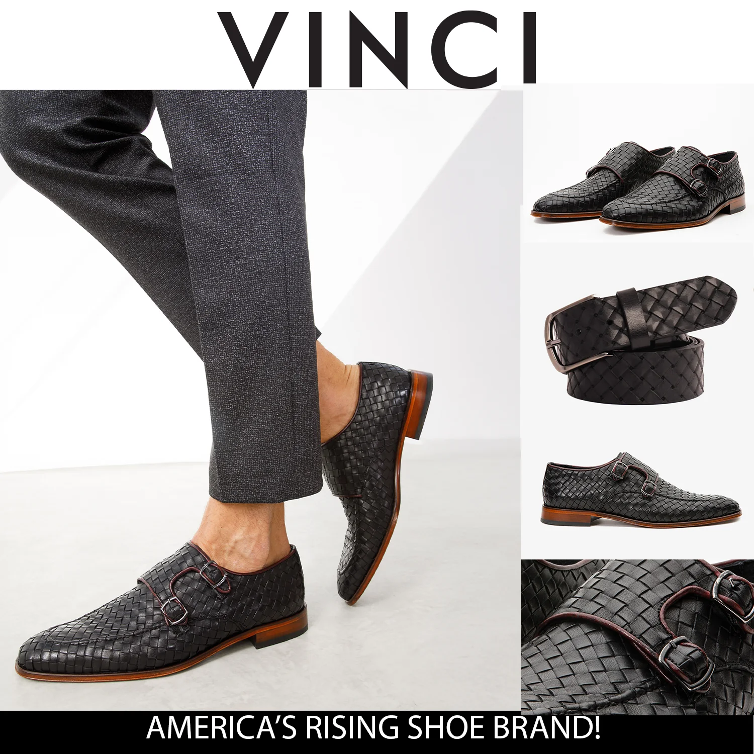 The Turan Black Woven Double Monk Strap Dress Men Shoe - Image 5