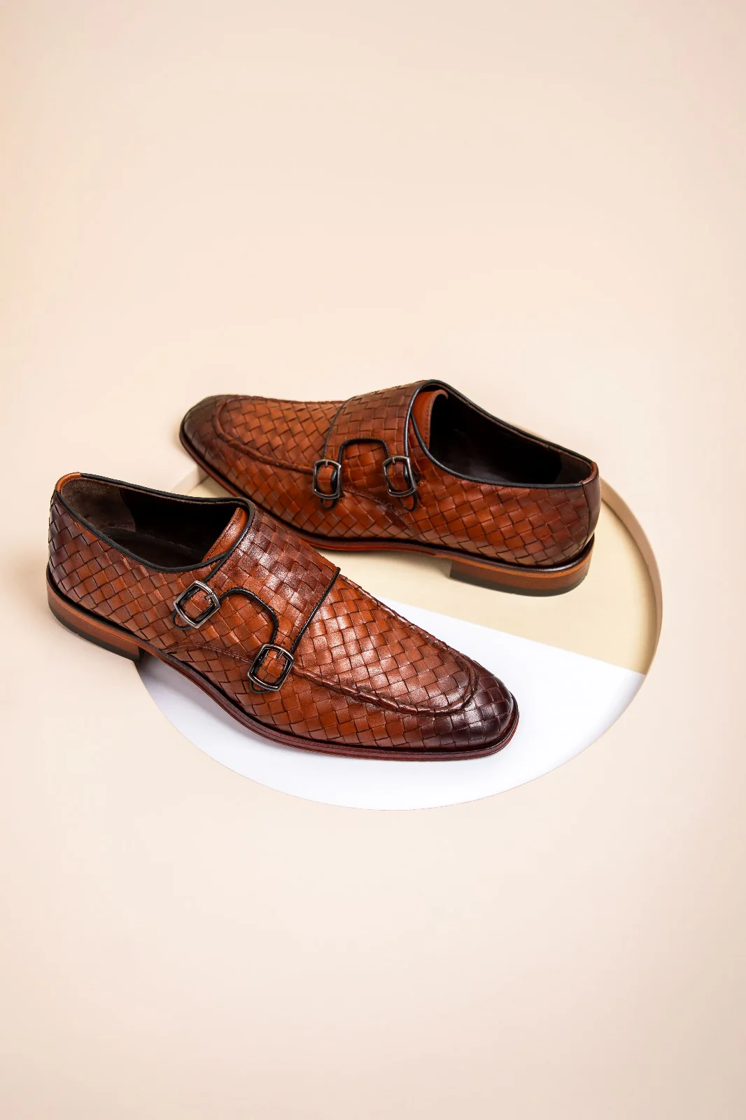 The Turan Brown Woven Double Monk Strap Dress Men Shoe - Image 11