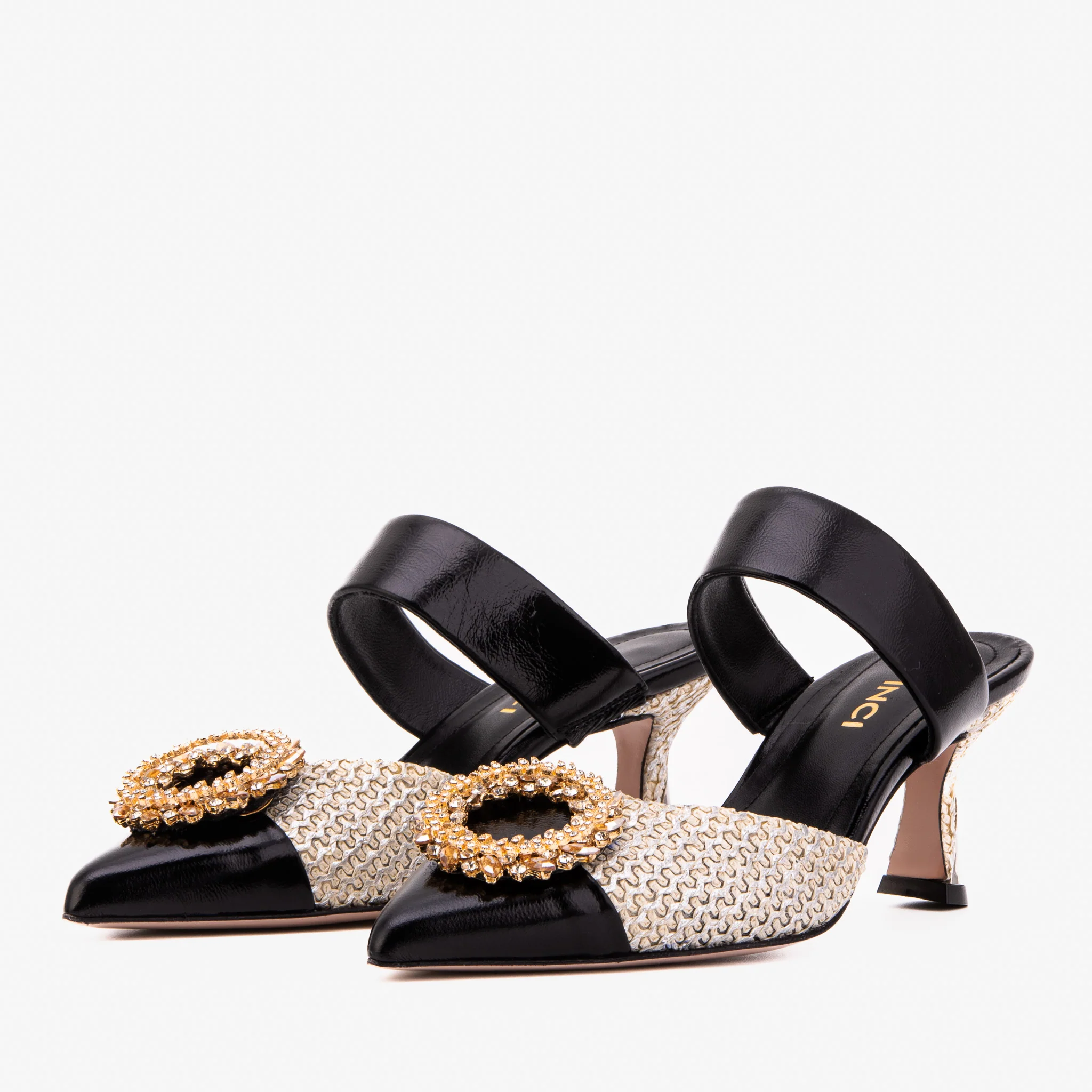 The Valencia Black & Cream Jewel Heel Women's Mule Sandal - Image 3