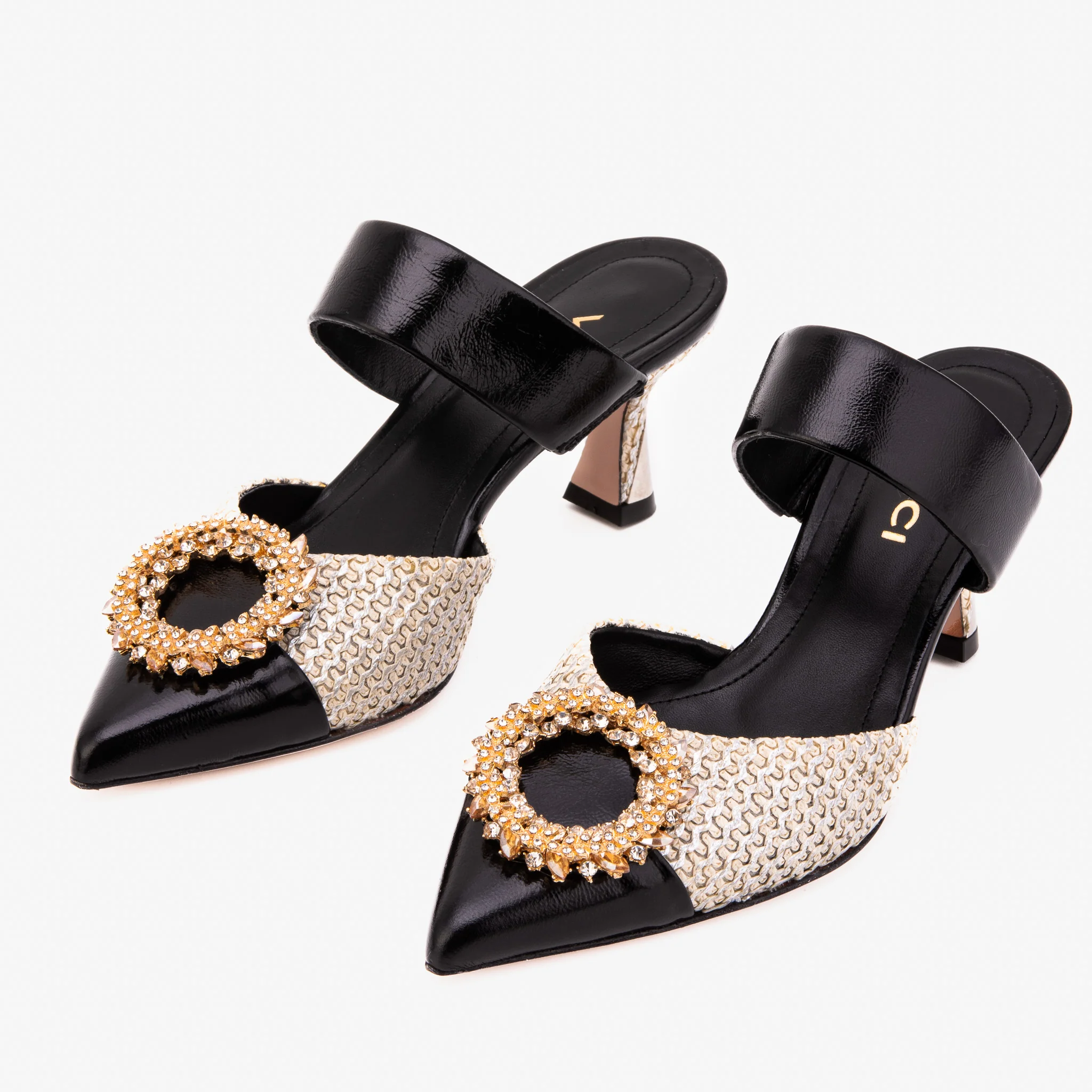 The Valencia Black & Cream Jewel Heel Women's Mule Sandal - Image 4