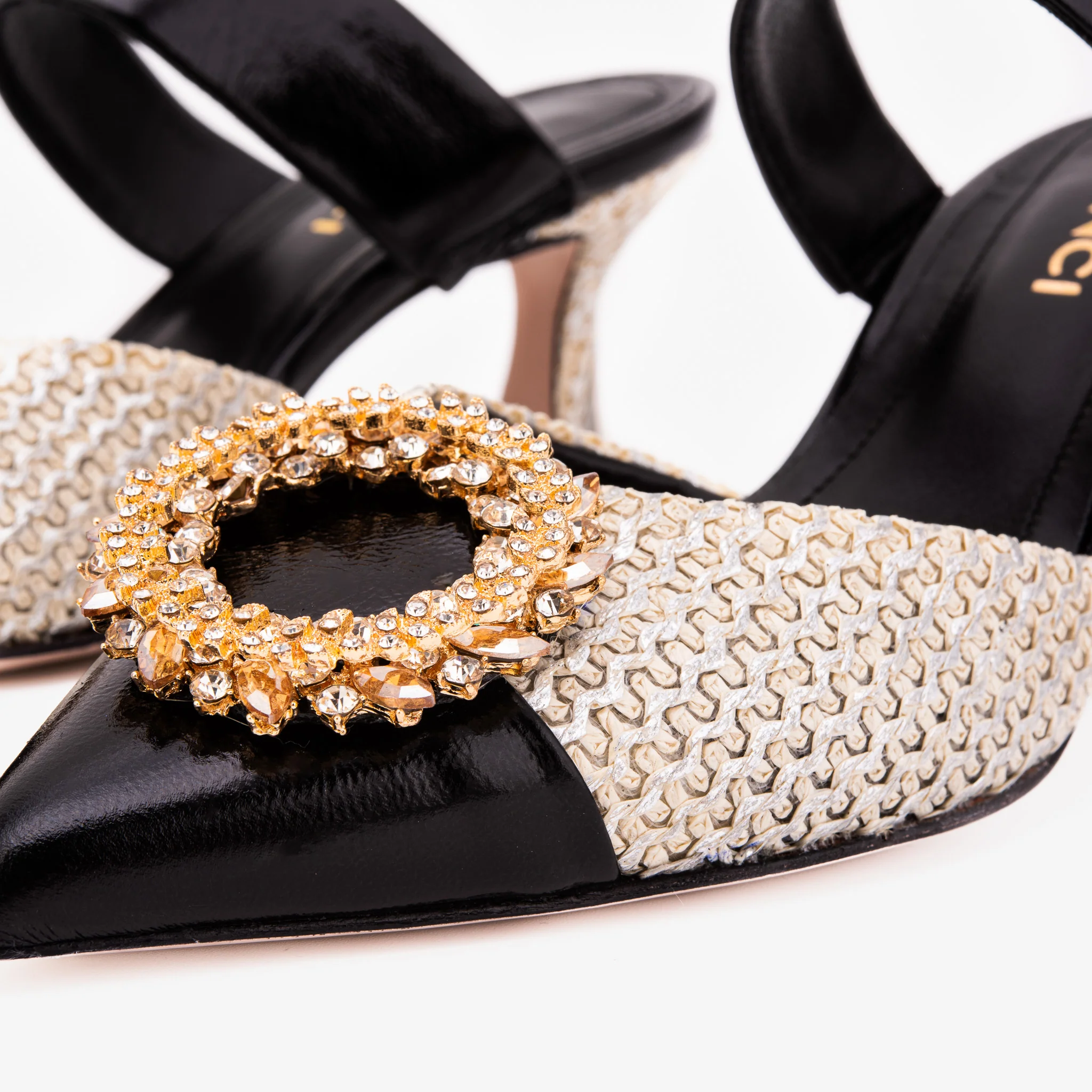 The Valencia Black & Cream Jewel Heel Women's Mule Sandal - Image 6