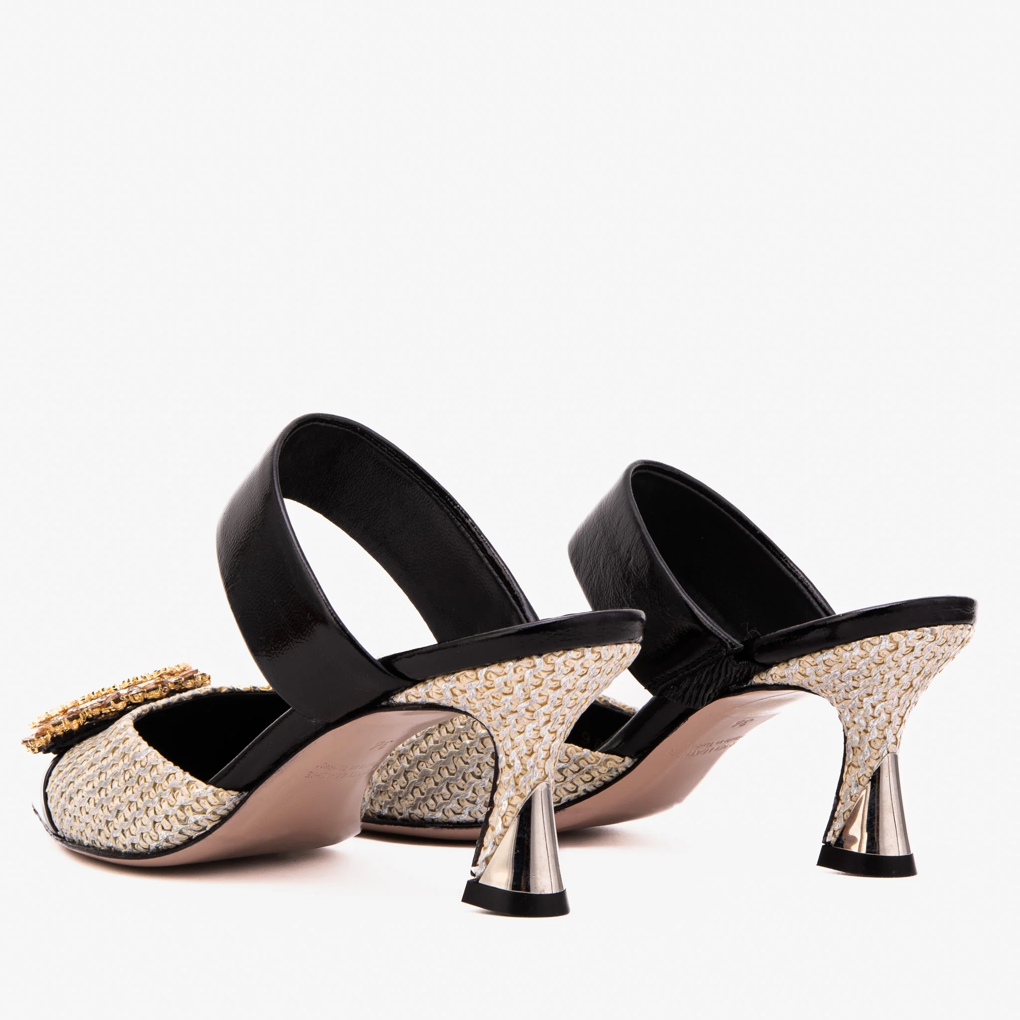 The Valencia Black & Cream Jewel Heel Women's Mule Sandal - Image 7