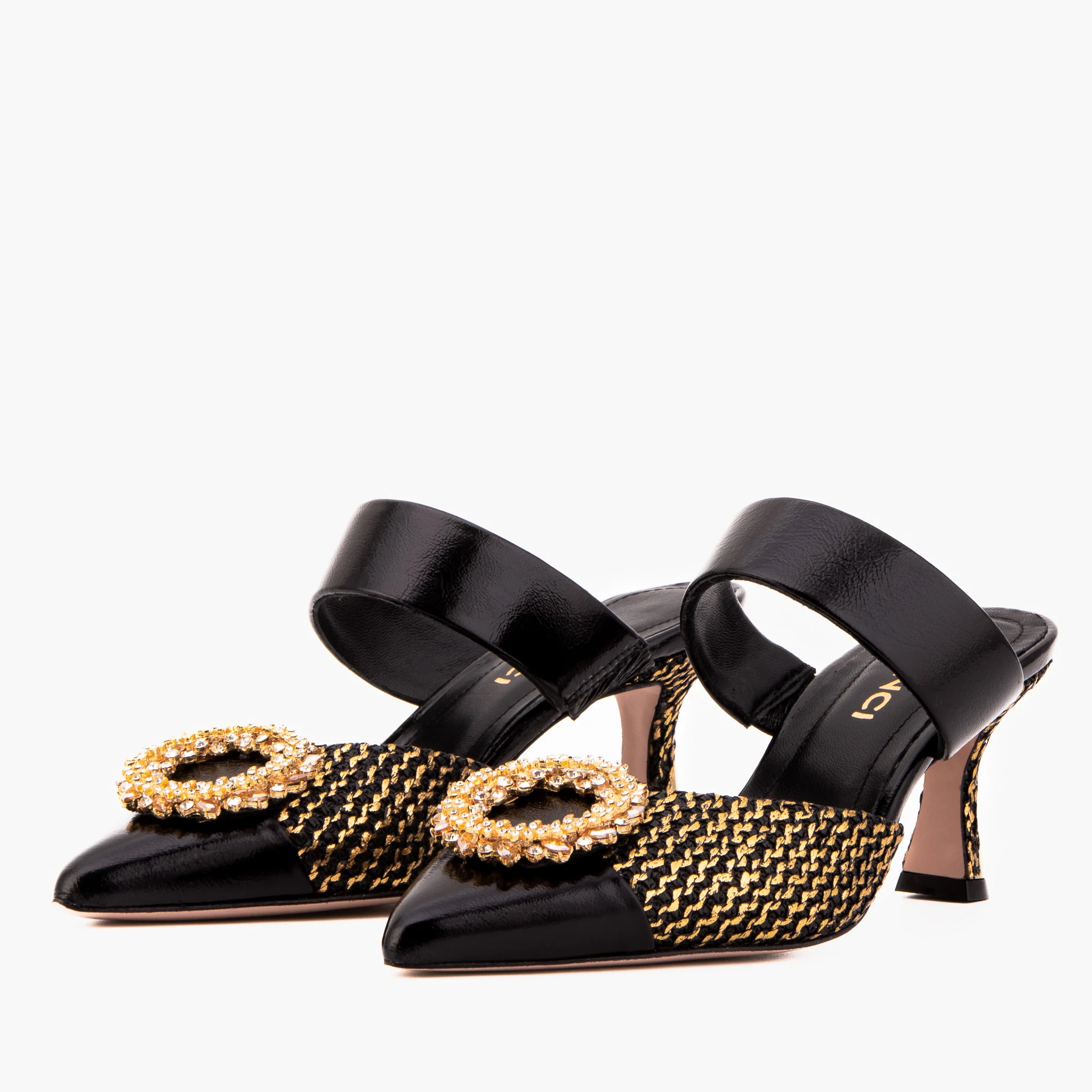 The Valencia Black & Gold Jewel Heel Women Mule Sandal - Image 3