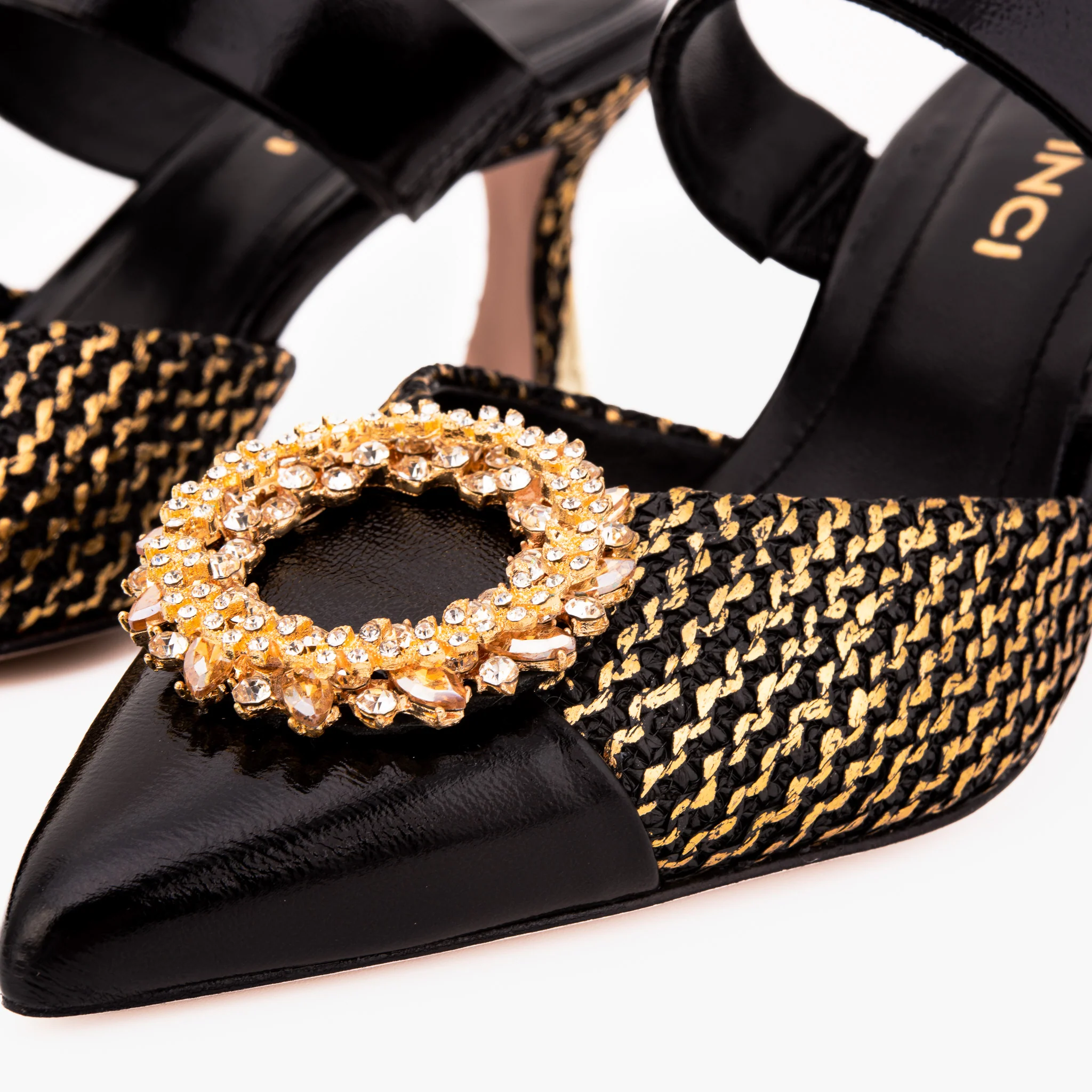 The Valencia Black & Gold Jewel Heel Women Mule Sandal - Image 4