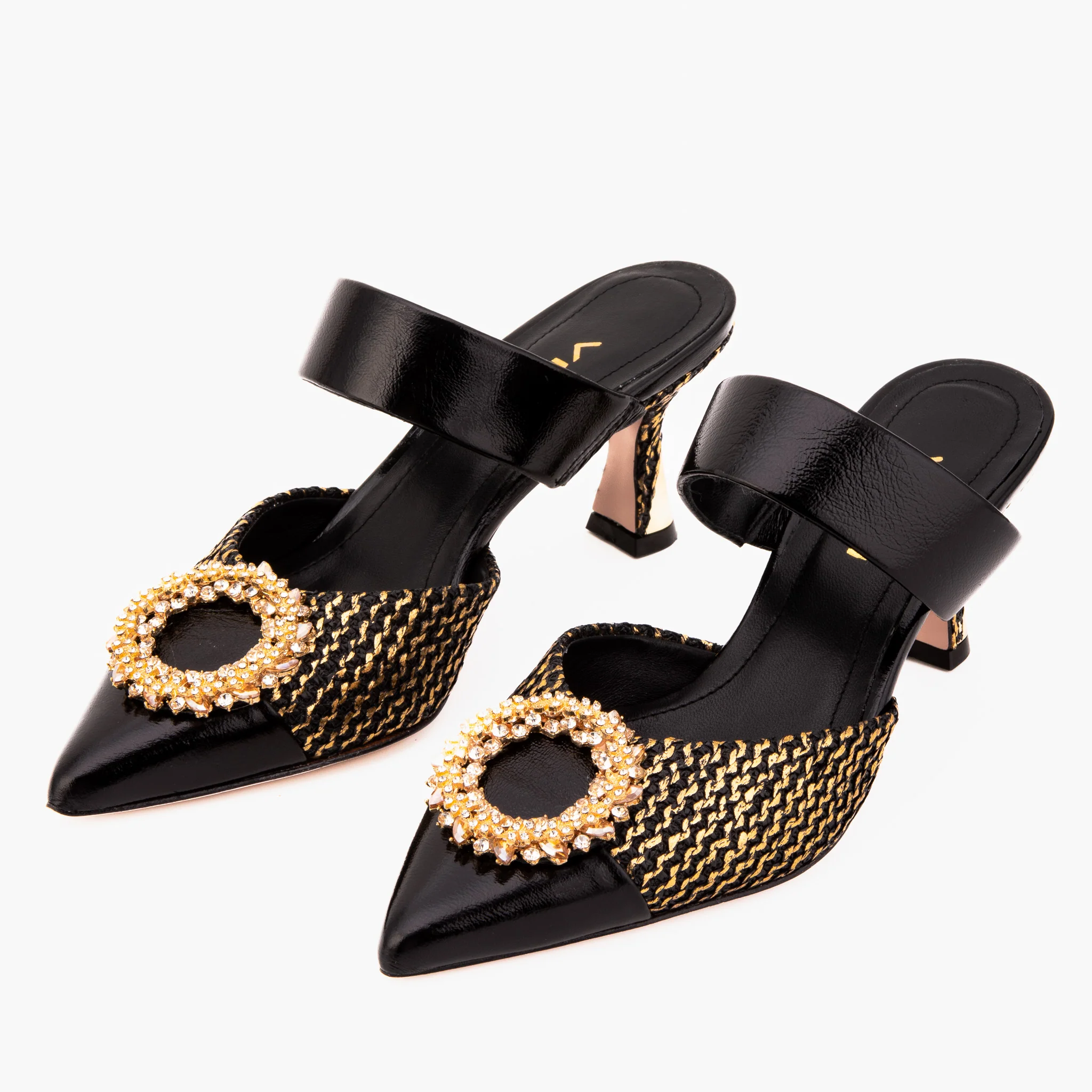 The Valencia Black & Gold Jewel Heel Women Mule Sandal - Image 5