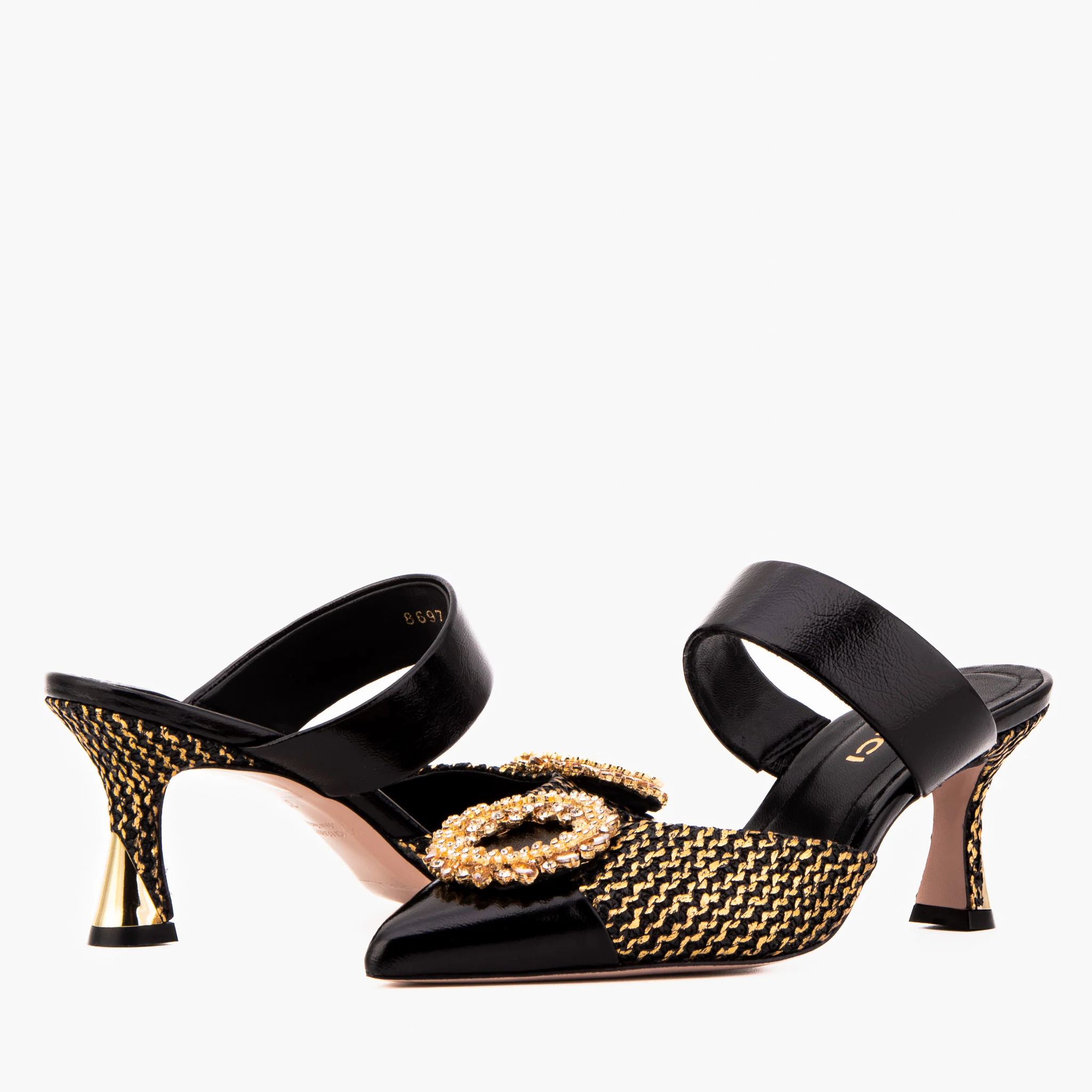 The Valencia Black & Gold Jewel Heel Women Mule Sandal - Image 6
