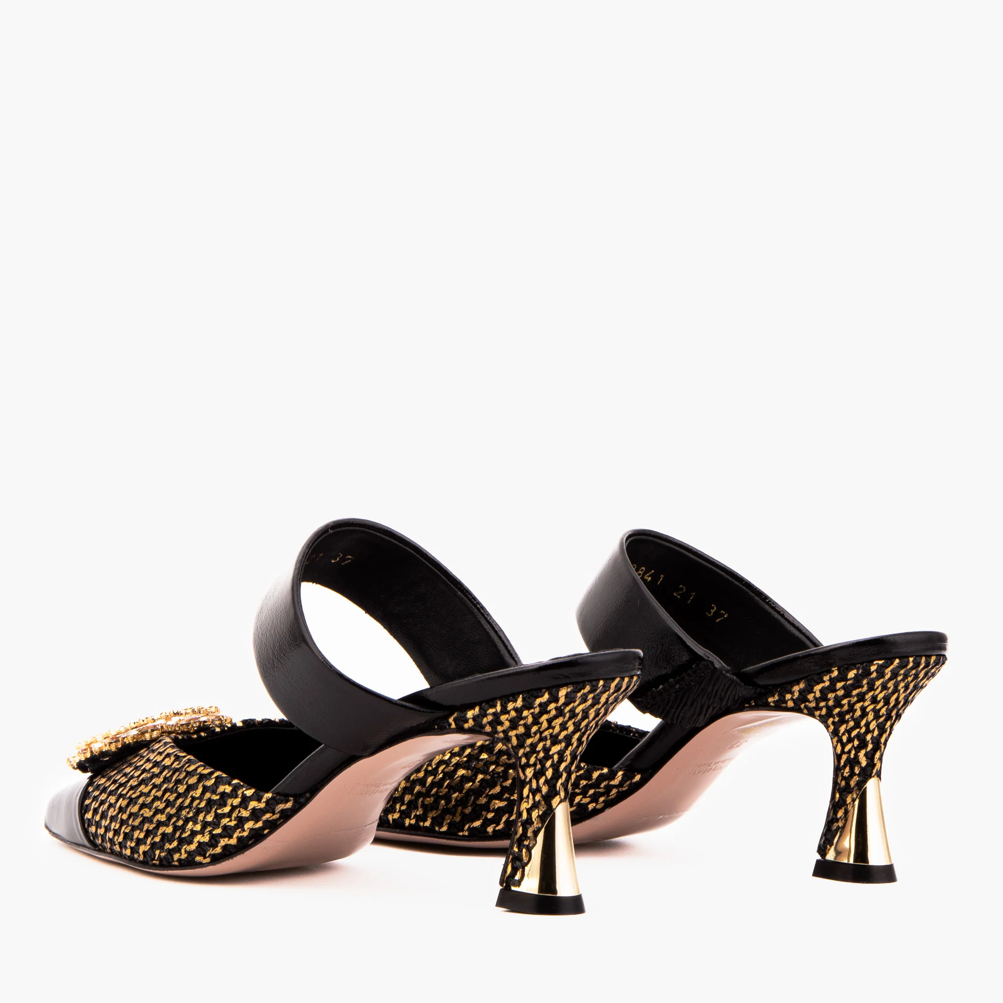 The Valencia Black & Gold Jewel Heel Women Mule Sandal - Image 7