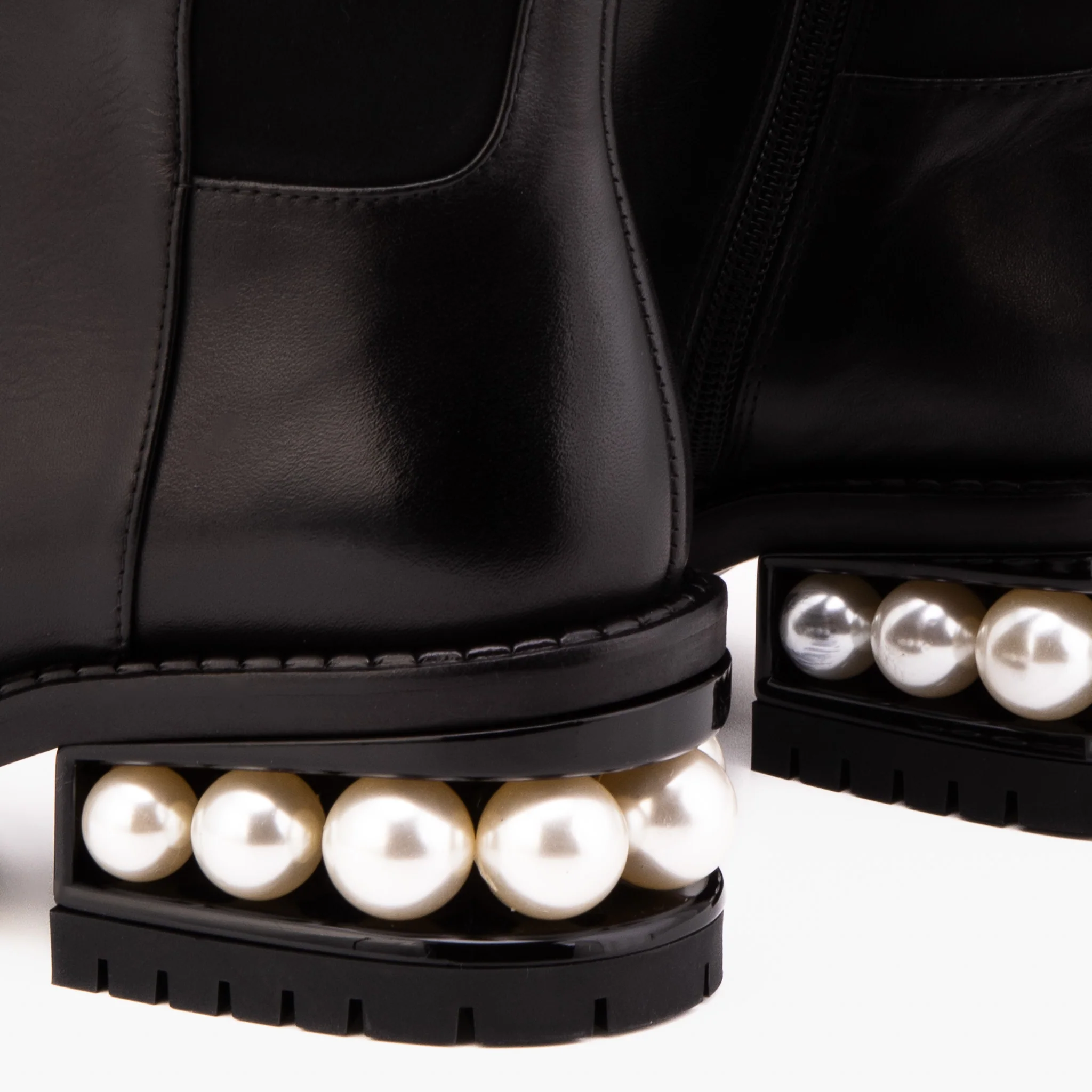 The Valeria Pearl Heel Knee-High Women Black Leather Boot - Image 5