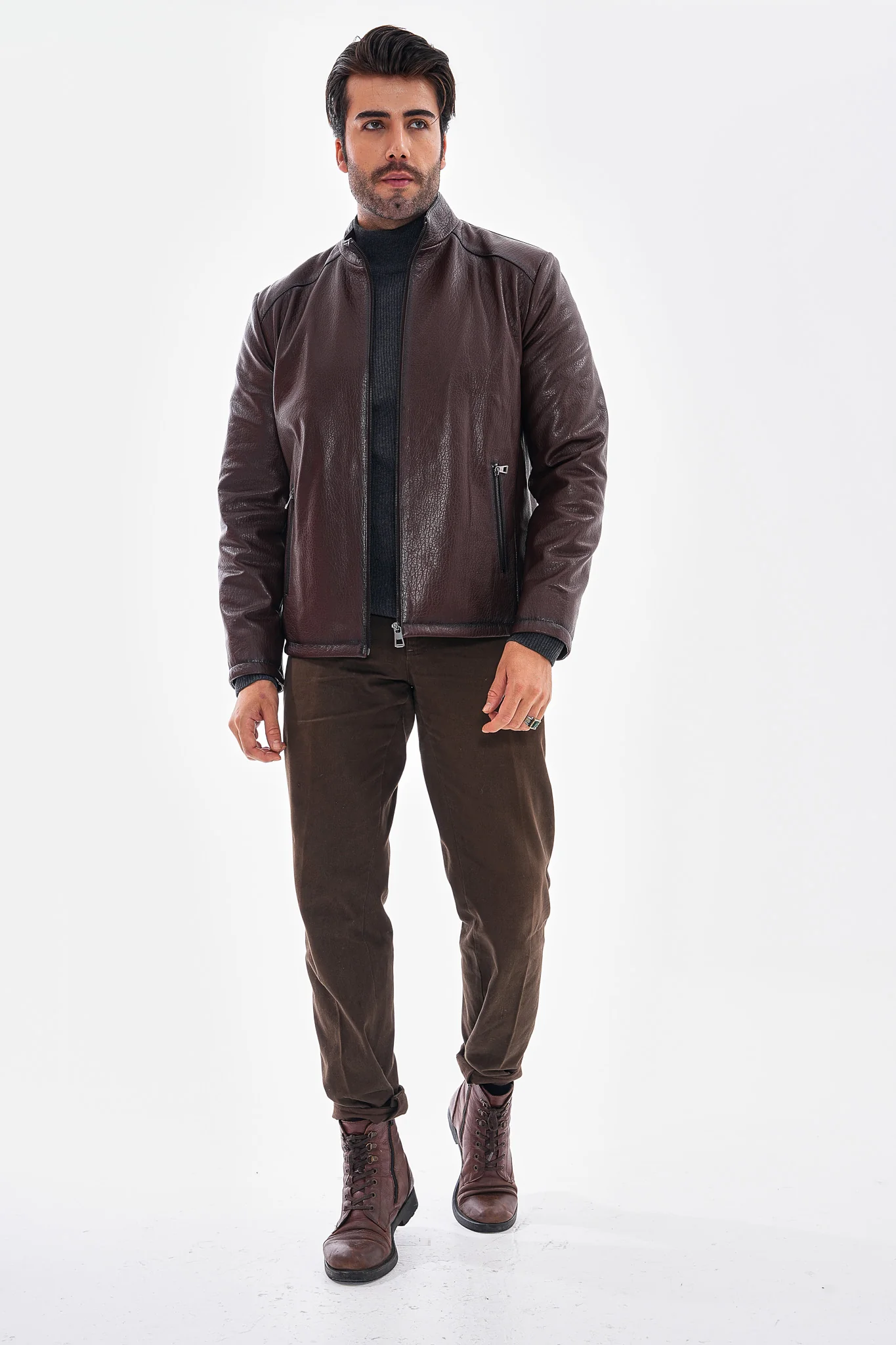 The Varden Chocolate Brown Leather Men Jacket - Image 3