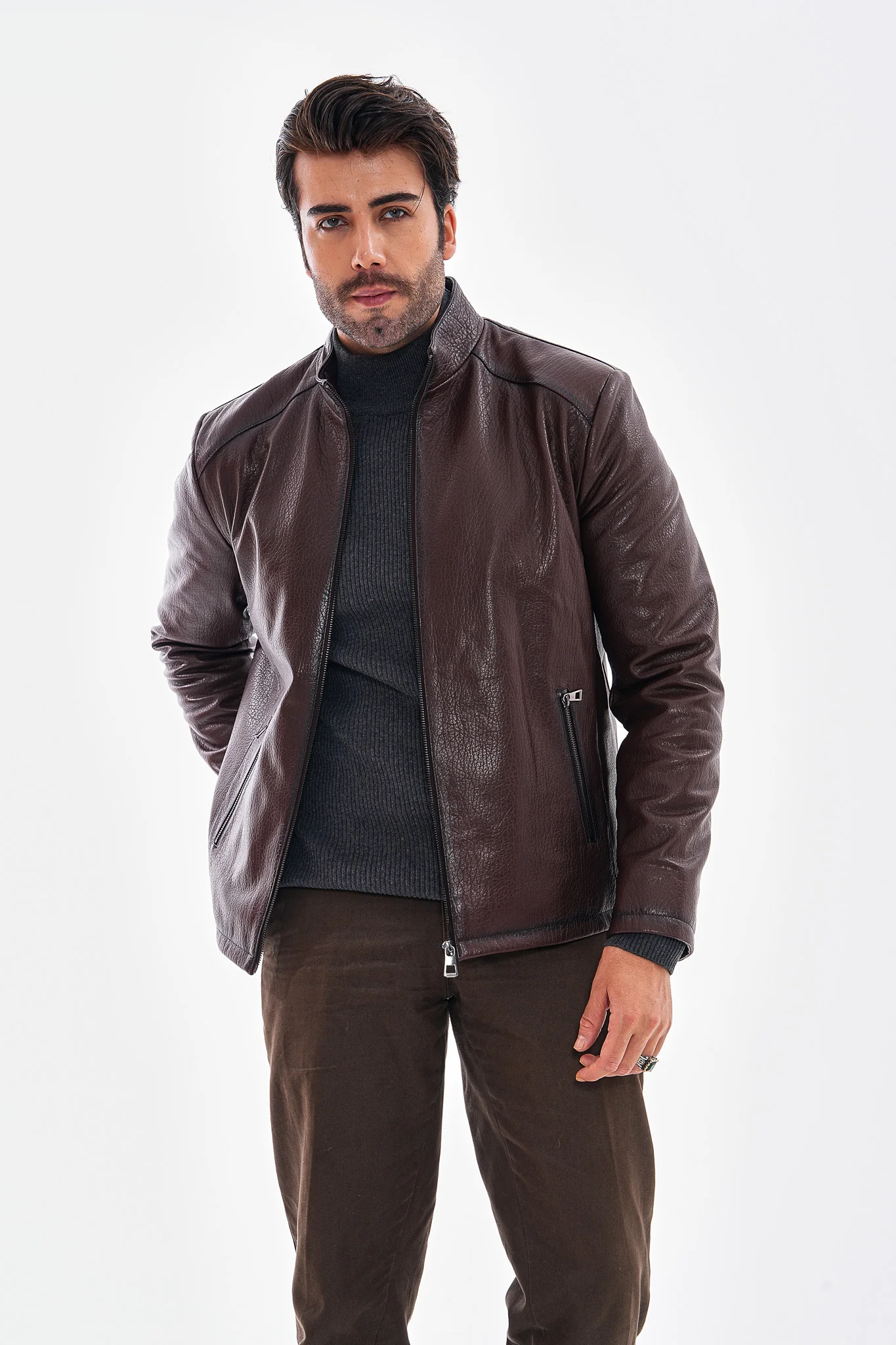 The Varden Chocolate Brown Leather Men Jacket - Image 7
