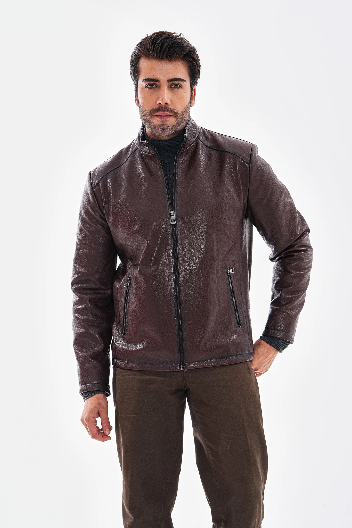 The Varden Chocolate Brown Leather Men Jacket - Image 9