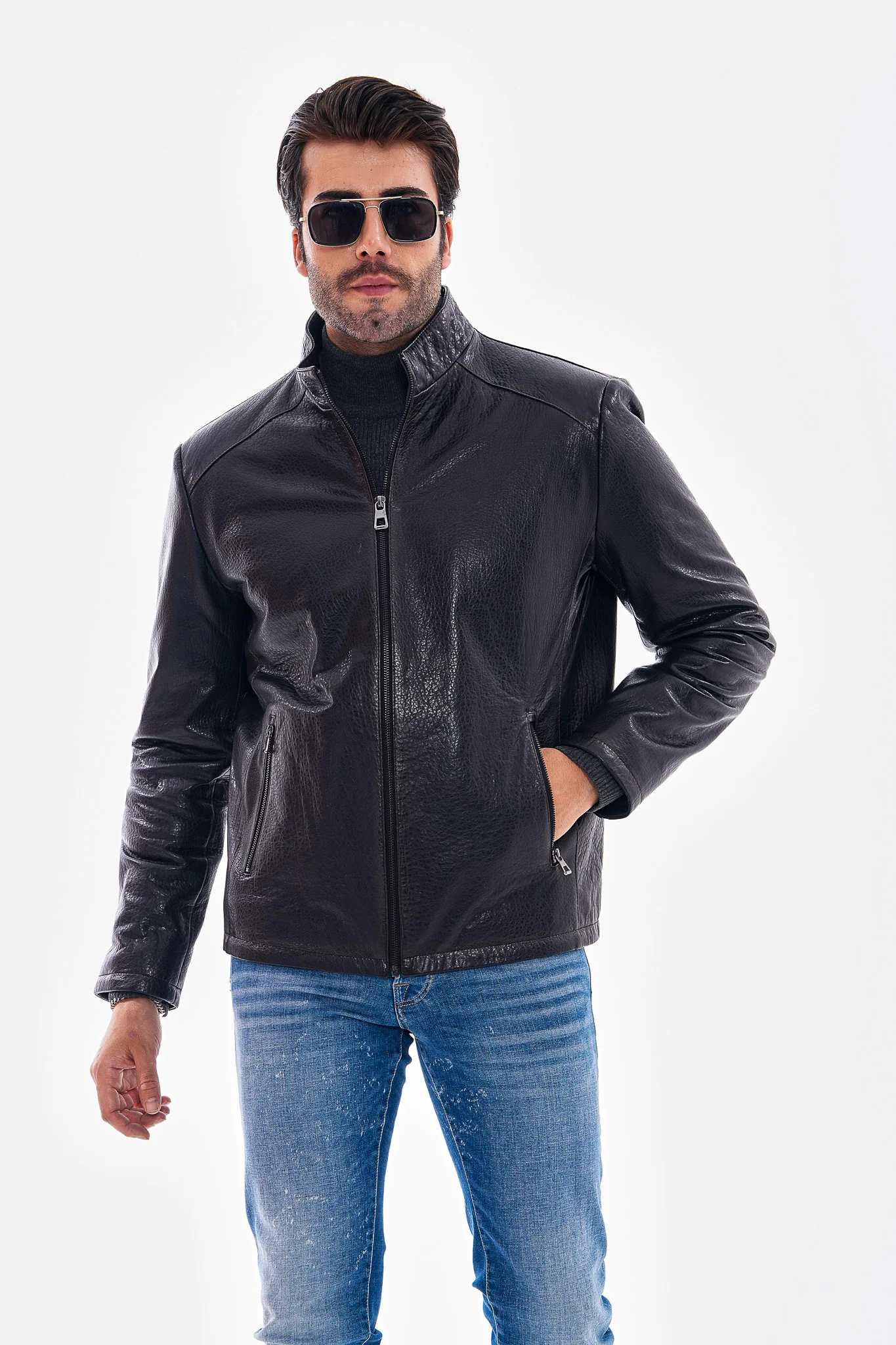 The Varden Navy Blue Leather Men Jacket - Image 2