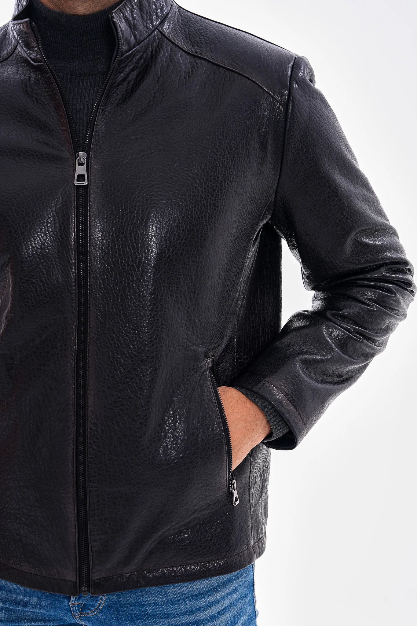 The Varden Navy Blue Leather Men Jacket - Image 4