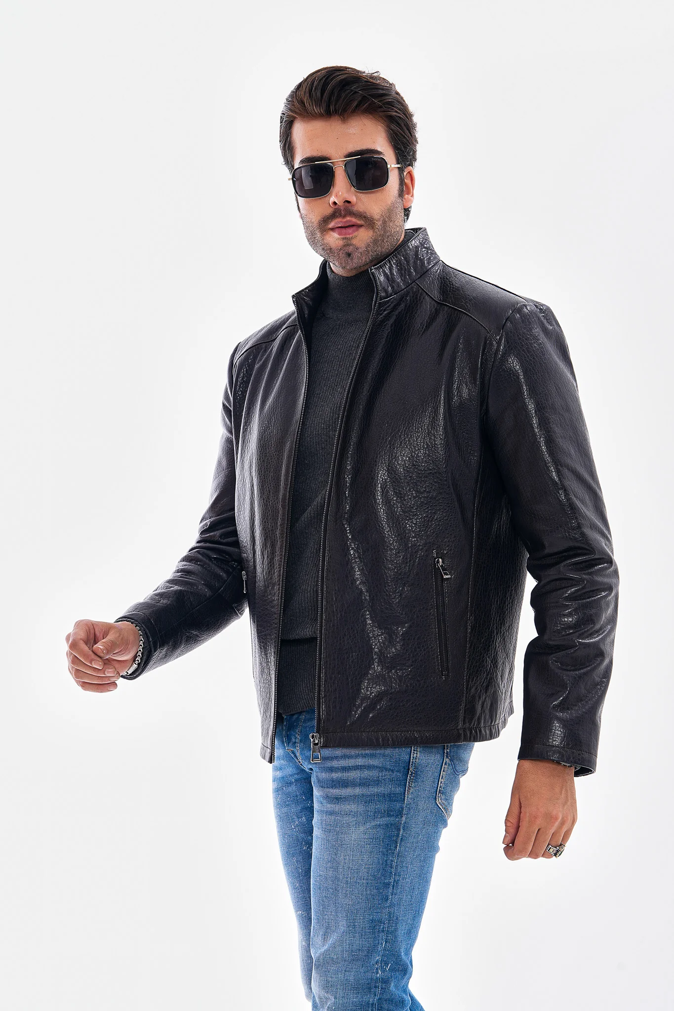 The Varden Navy Blue Leather Men Jacket - Image 5