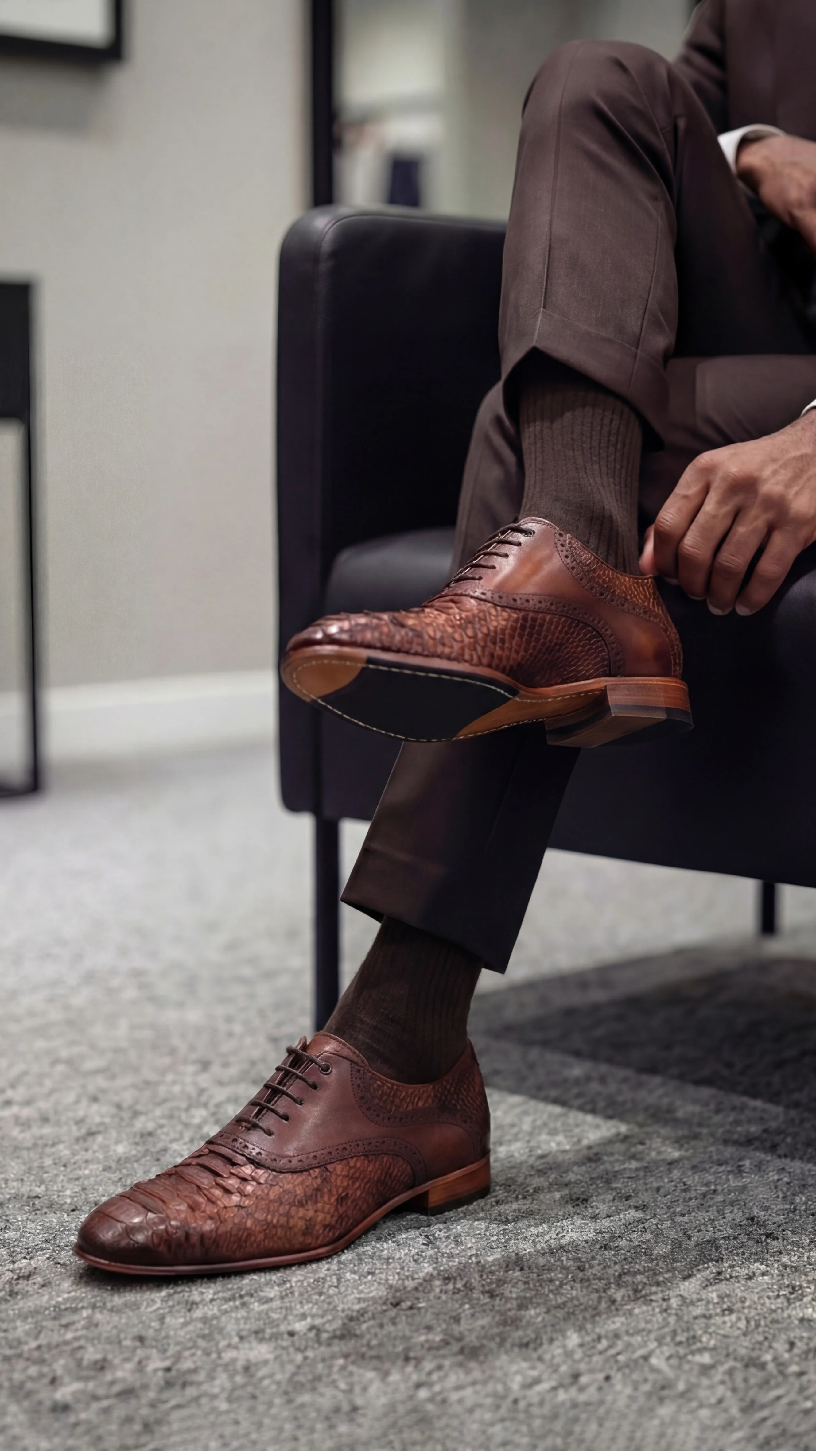 The Varenne Tan Pythn Leather Oxford Men Shoe - Image 8