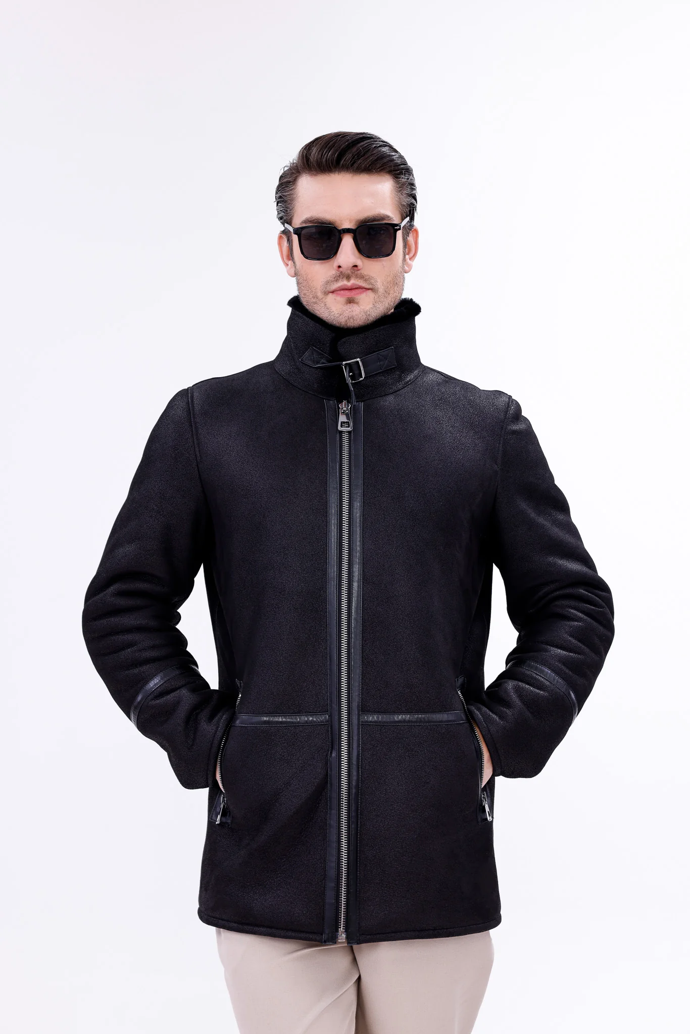 The Varese Black Shearling Men Jacket - Image 2