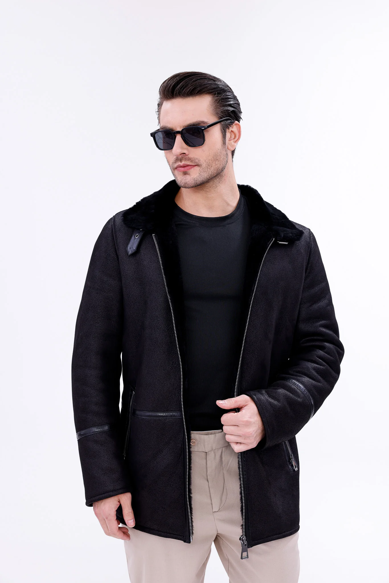 The Varese Black Shearling Men Jacket - Image 3