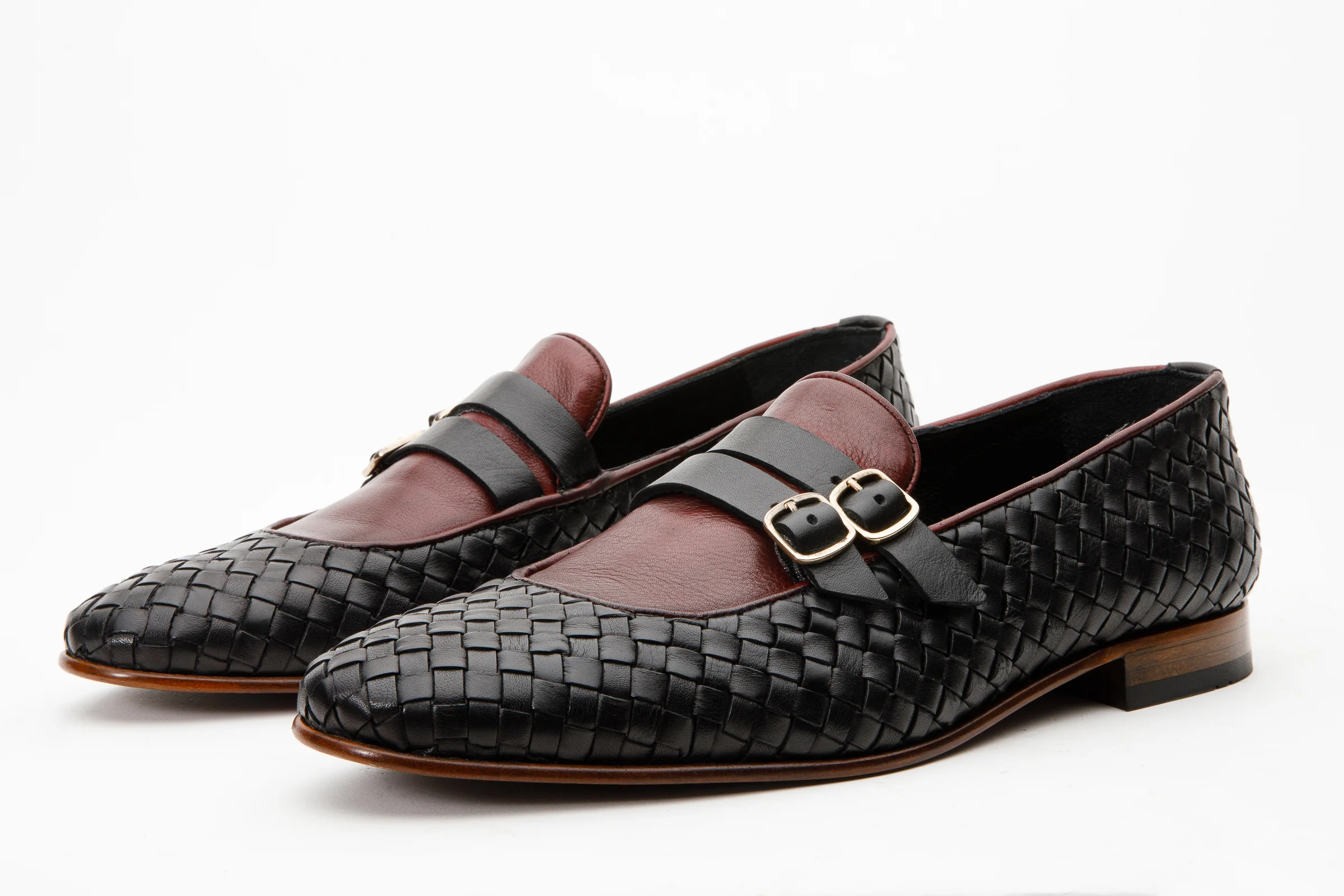 The Vatra Black & Burgundy Woven Double Monk Strap Men Shoe - Image 3