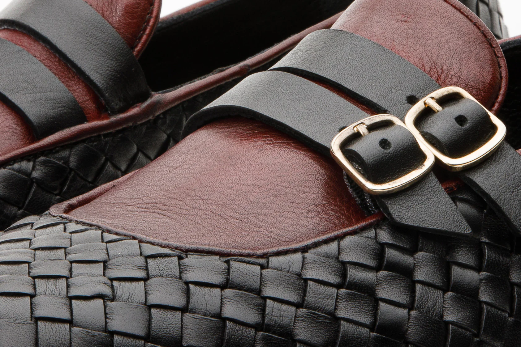The Vatra Black & Burgundy Woven Double Monk Strap Men Shoe - Image 5