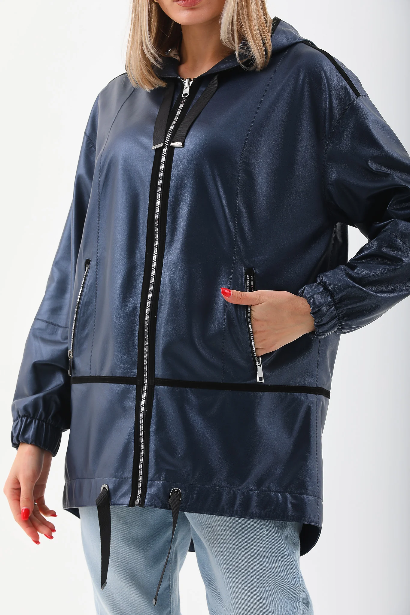 The Vega Navy Reversible Leather Women Jacket - Image 10
