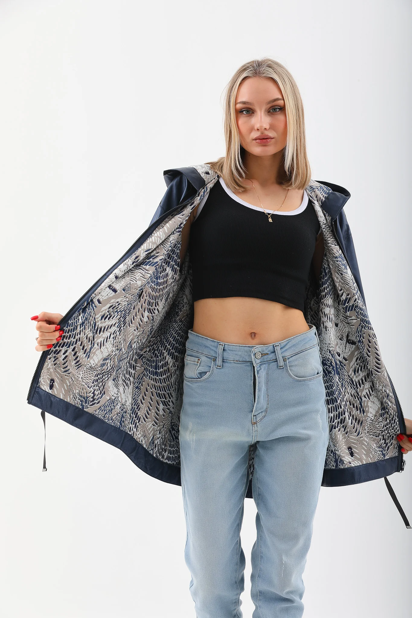 The Vega Navy Reversible Leather Women Jacket - Image 6