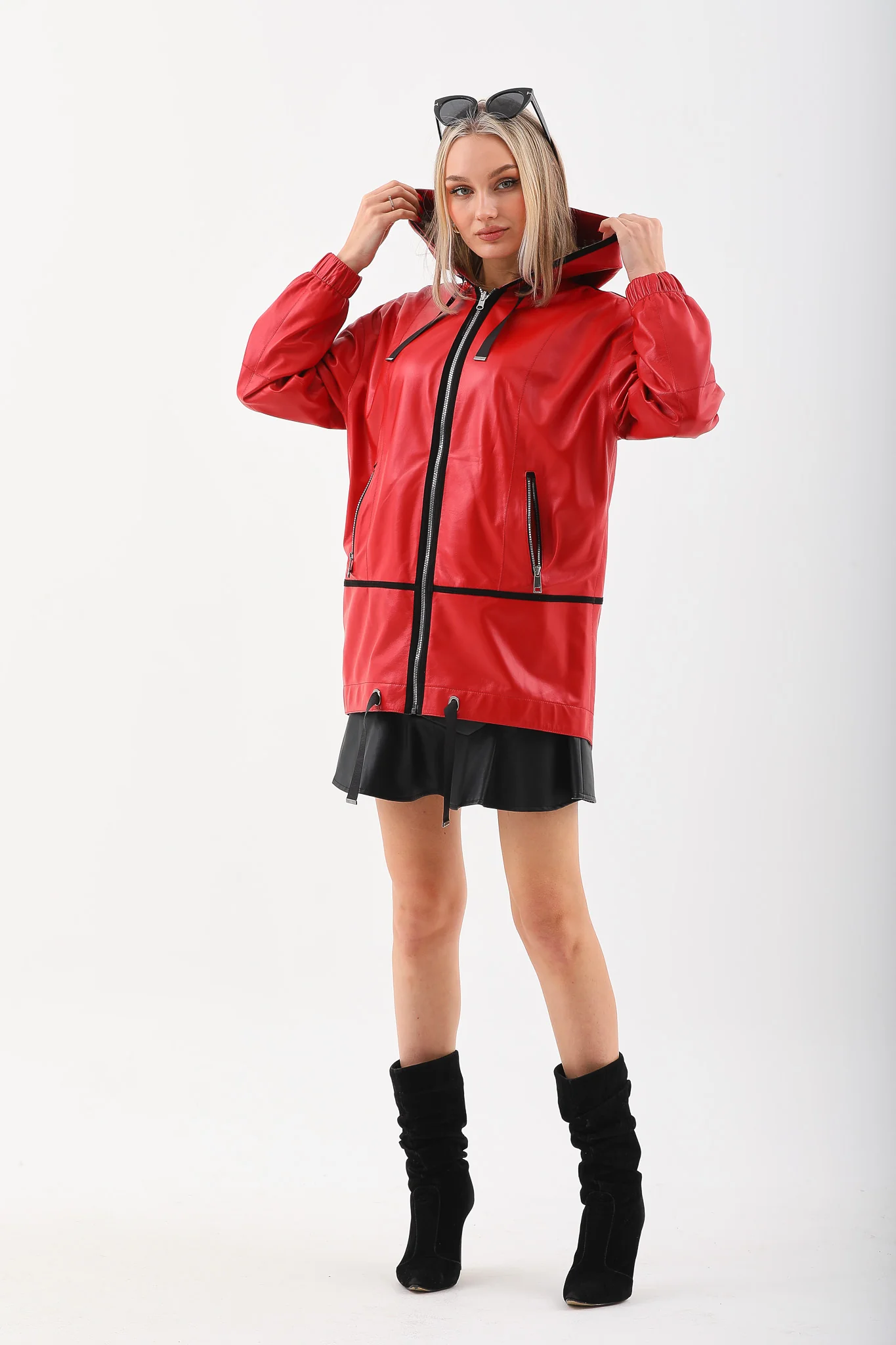 The Vega Red Reversible Leather Women Jacket - Image 4